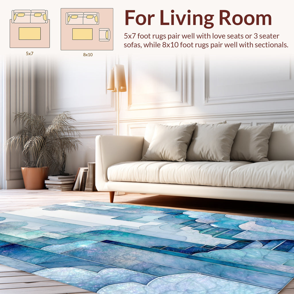 Abstract Blue White Geometric Design Rug