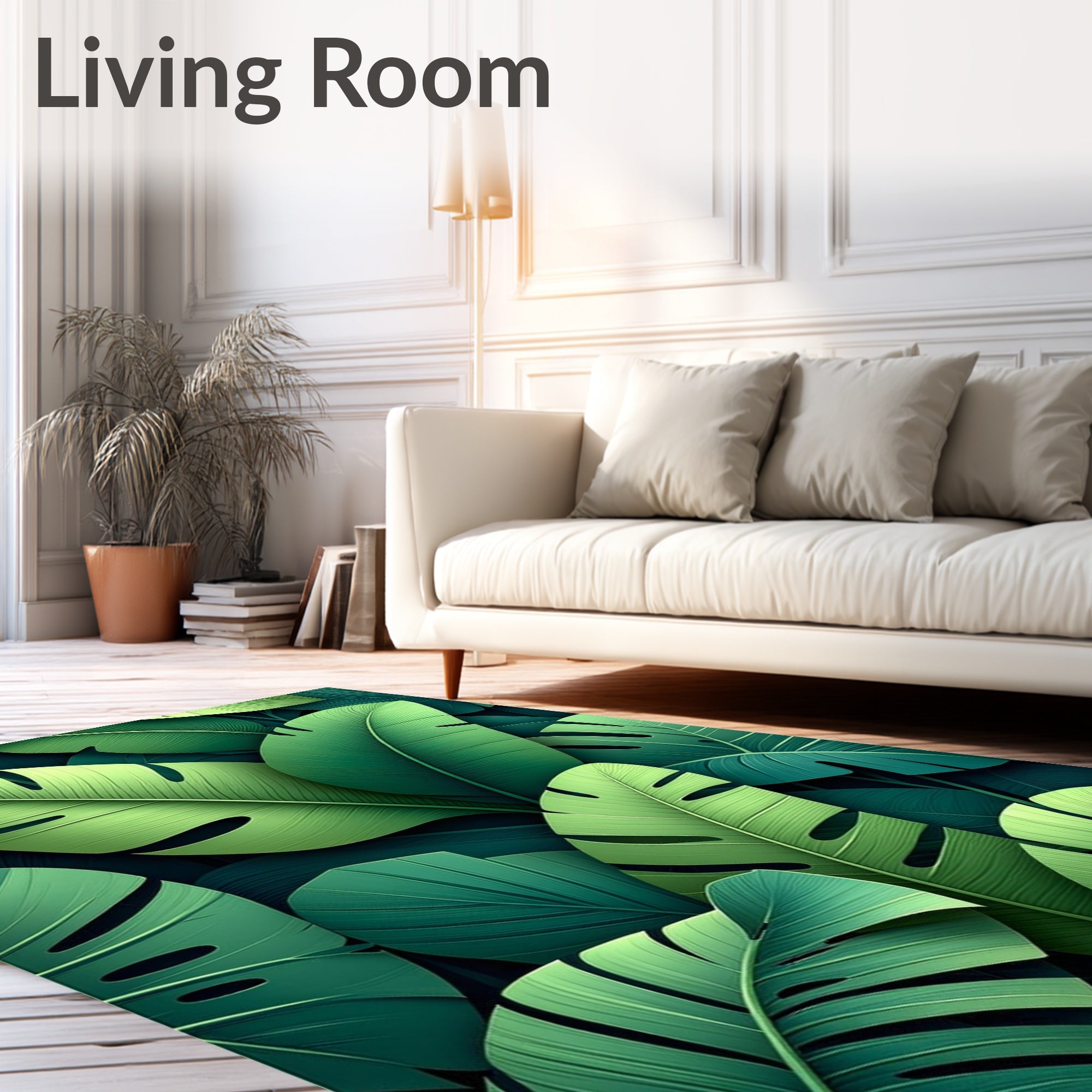 Lush Green Tropical Leaf Pattern Rug