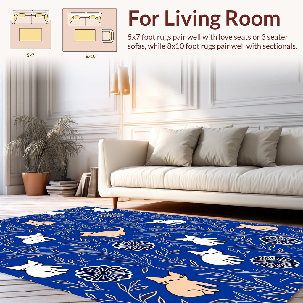 Whimsical Cat Floral Nature Pattern Rug