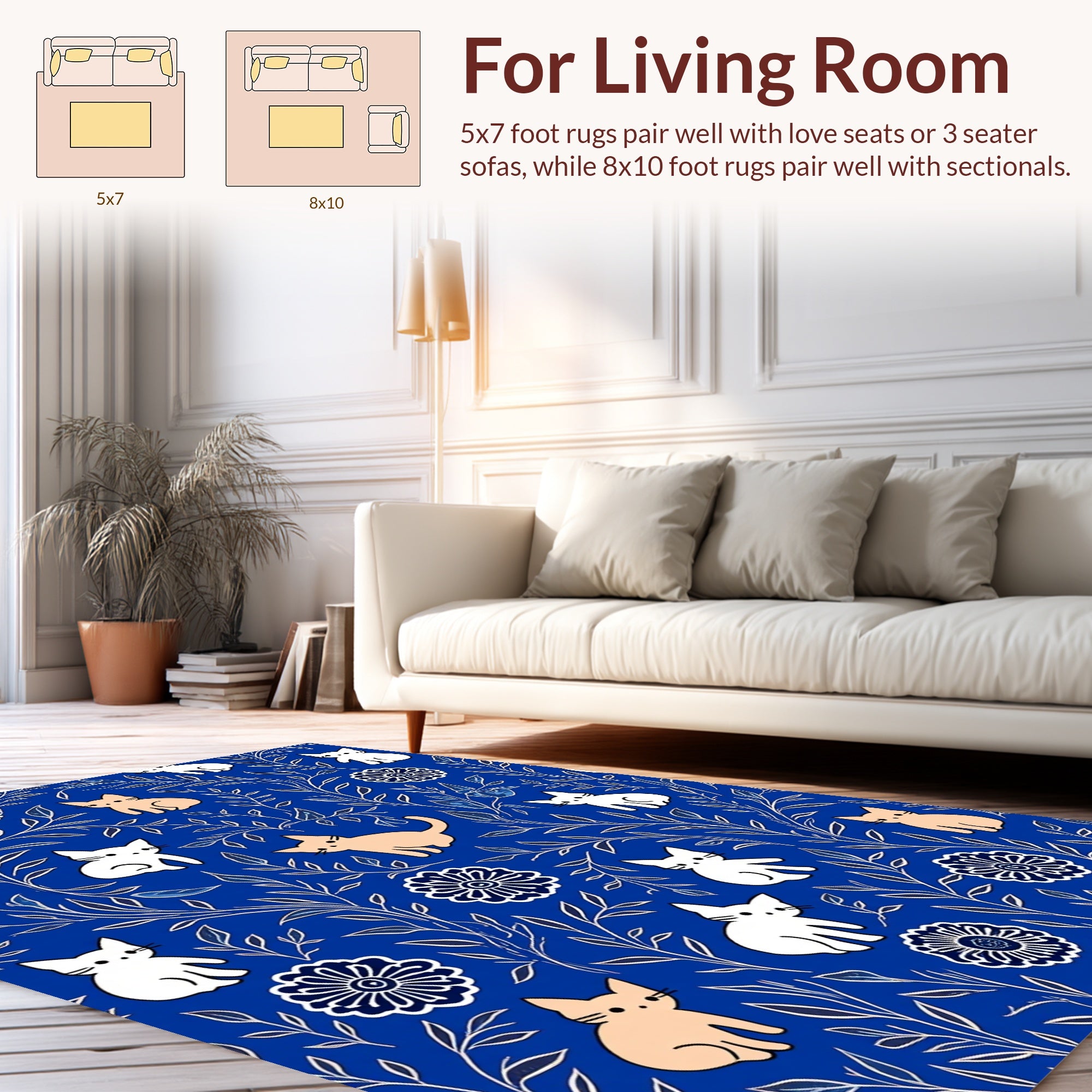 Whimsical Cat Floral Nature Pattern Rug