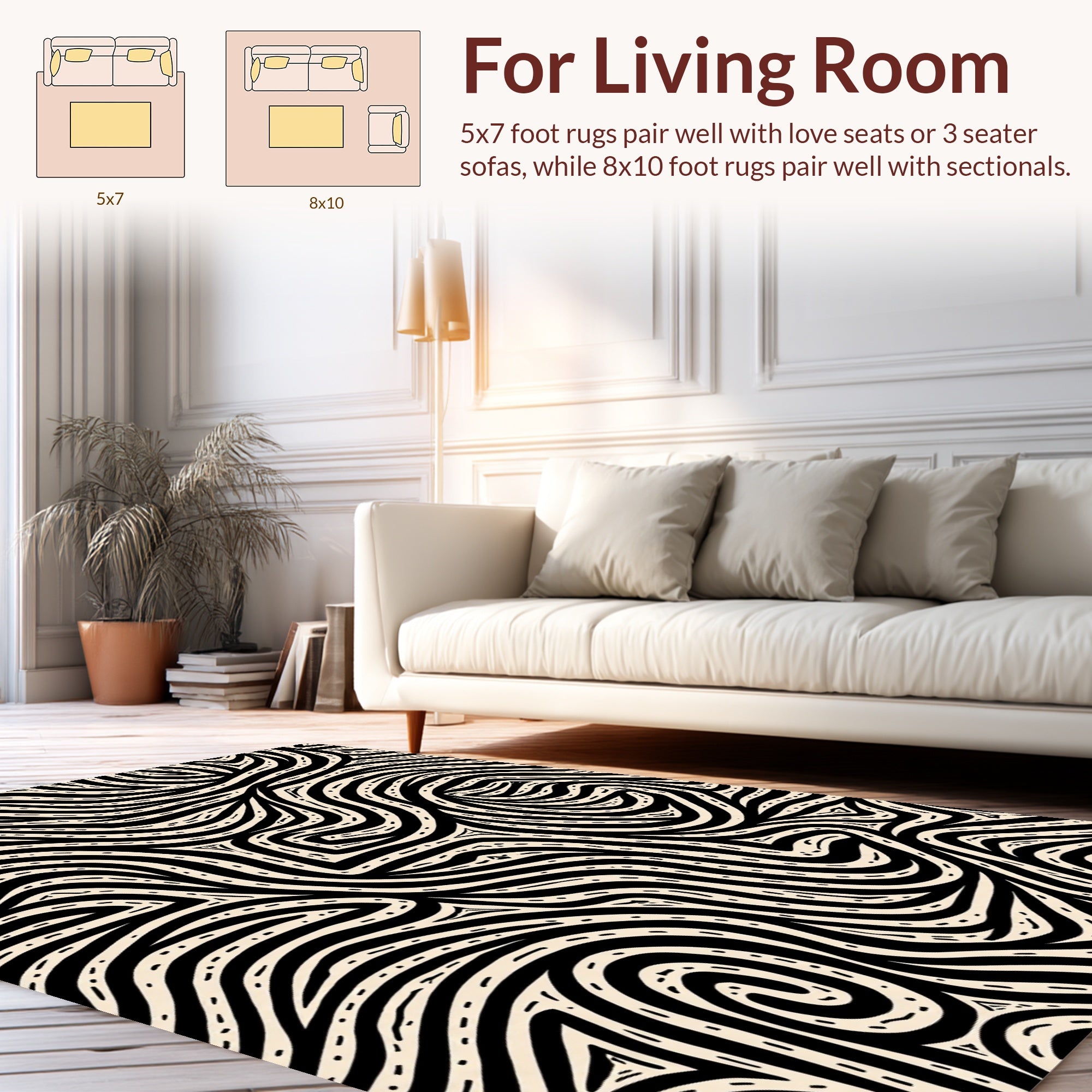 Abstract Black Cream Swirl Pattern Rug