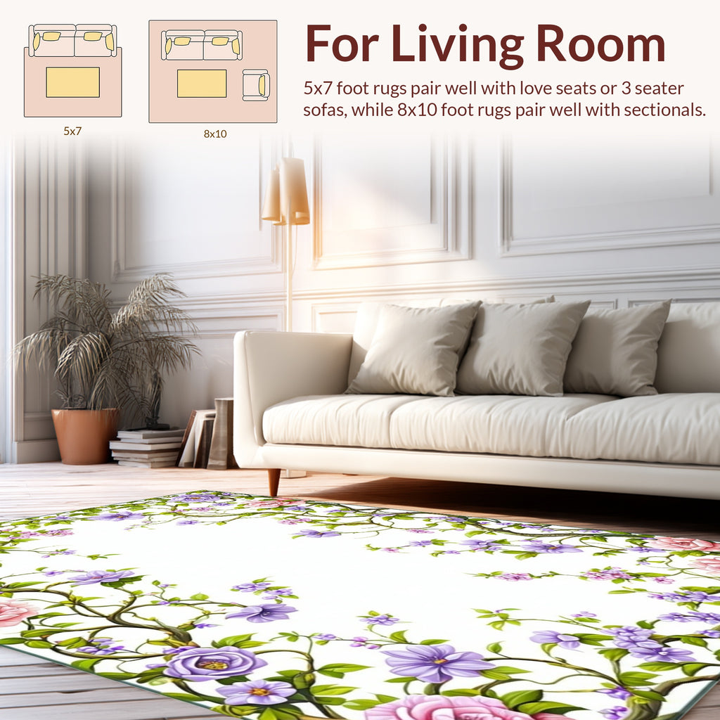 Vibrant Floral Vines Garden Pattern Rug