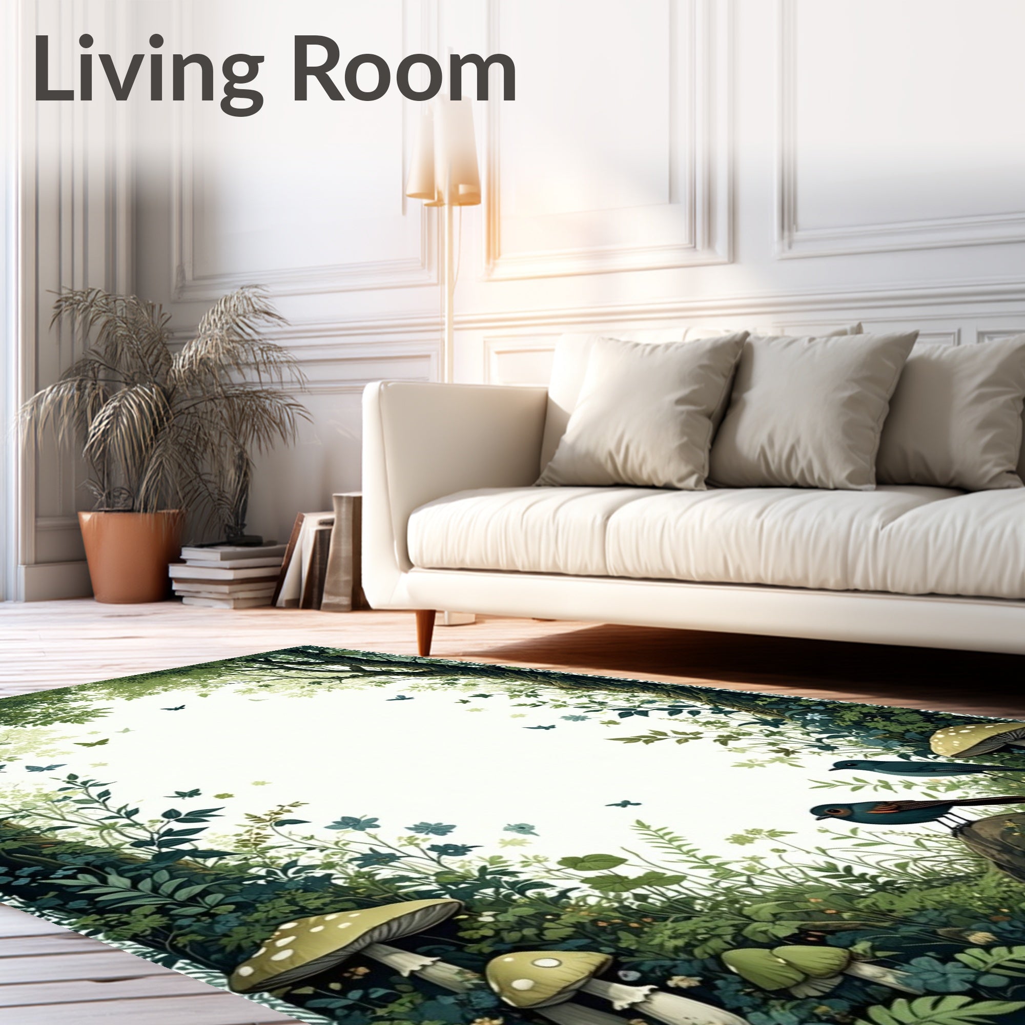 Enchanted Forest Birds and Mushrooms Rug