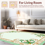 Elegant Green and Gold Floral Frame Rug