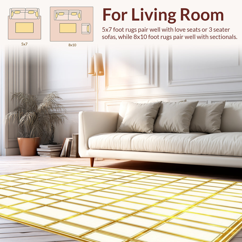 Elegant Gold Geometric Grid Rug
