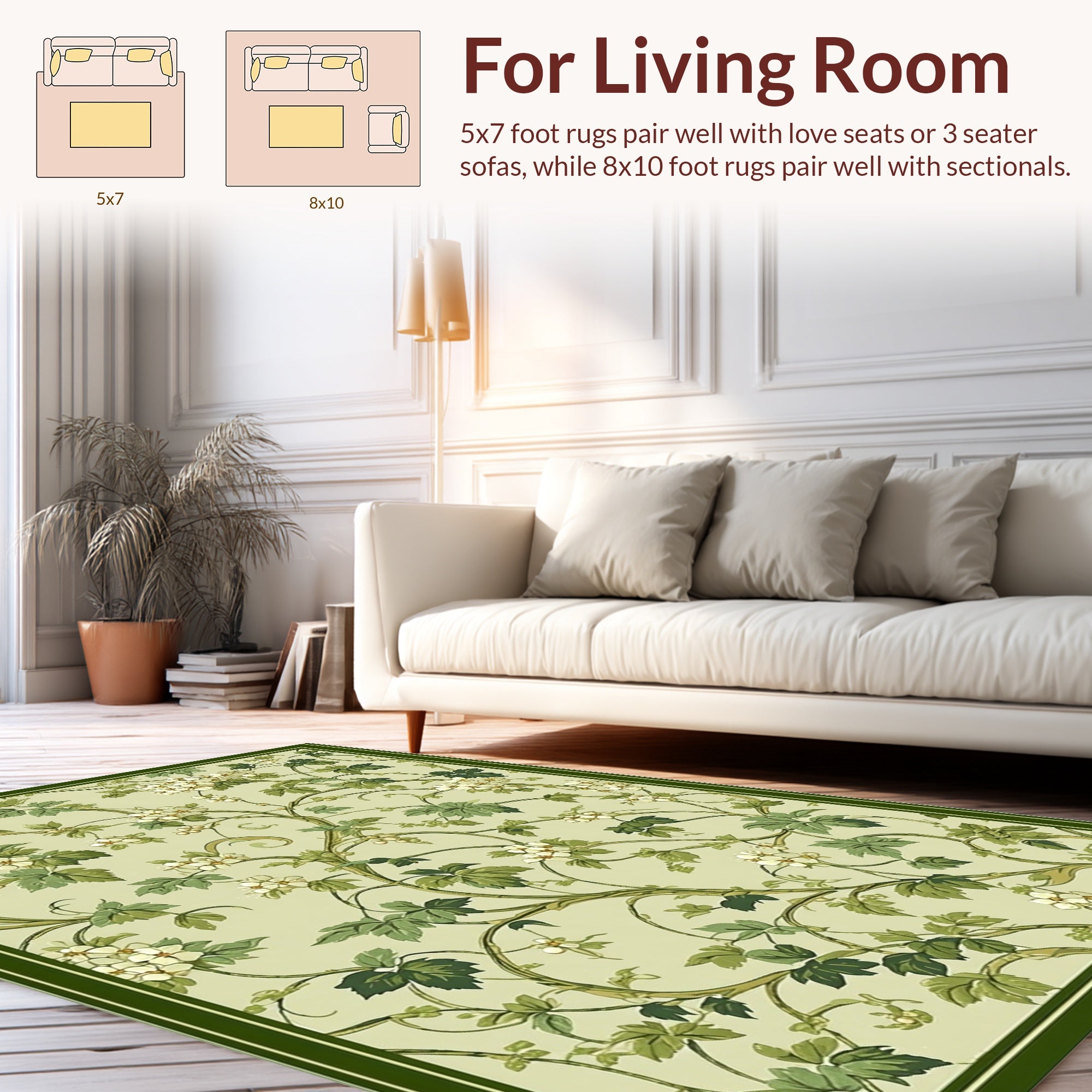 Green Floral Vine Pattern Rug