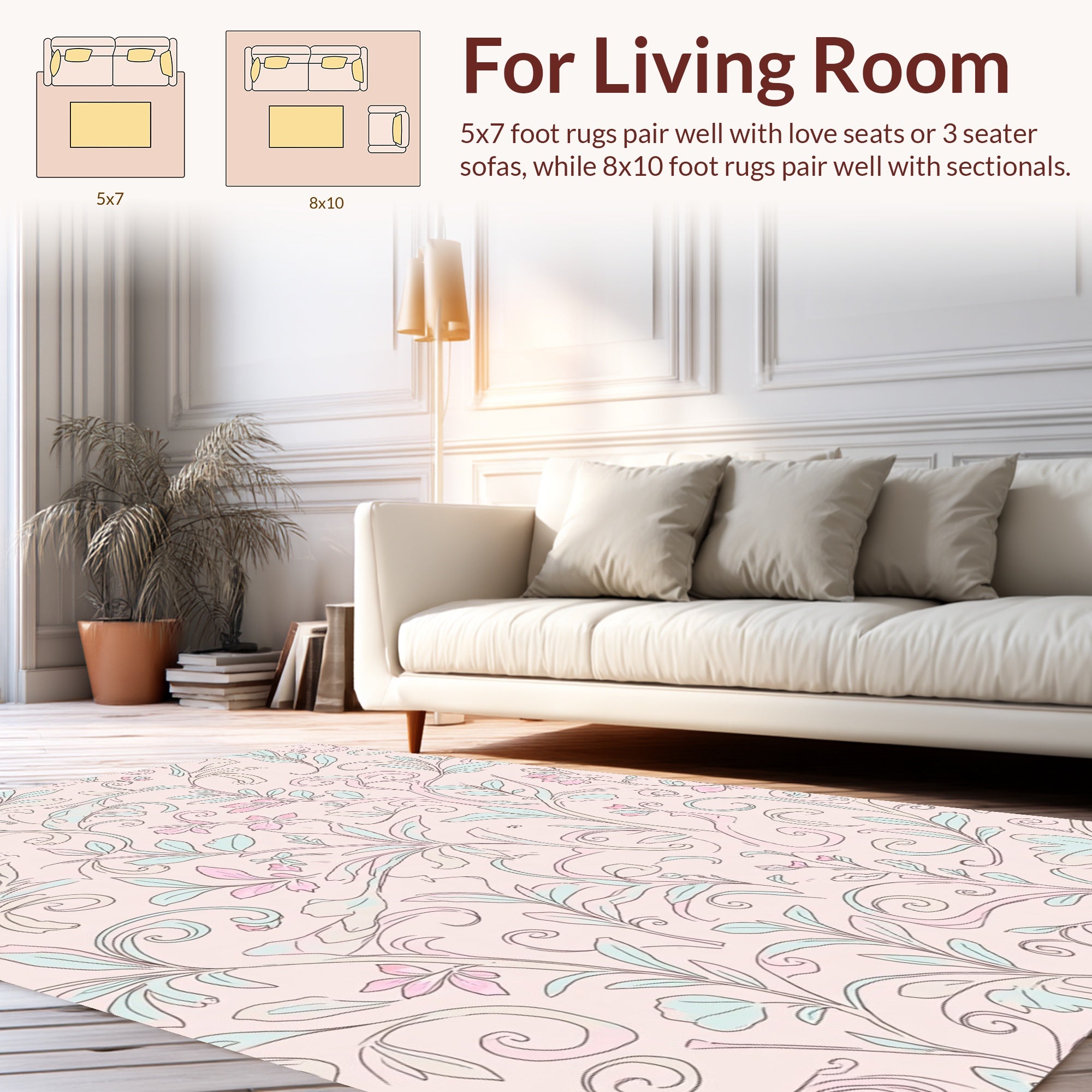 Blush Pink Floral Vine Pattern Rug
