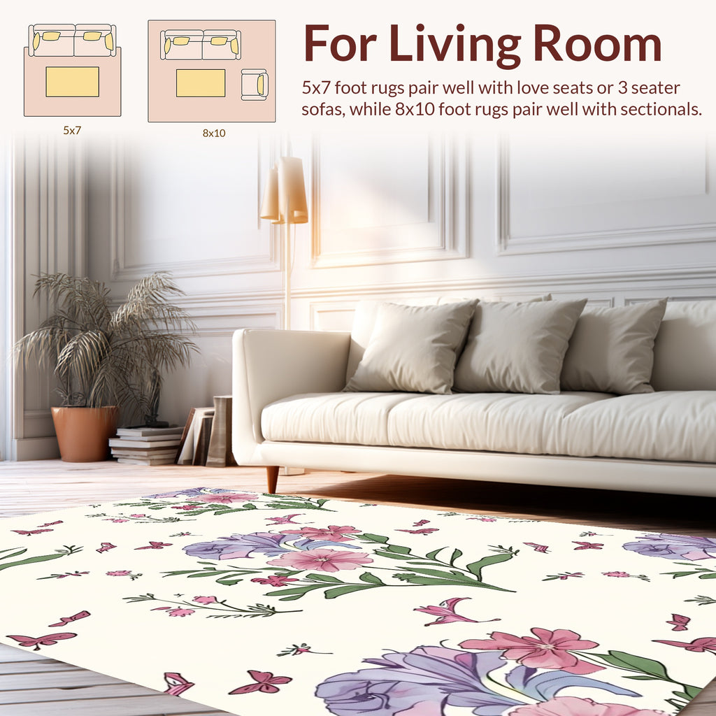 Spring Floral And Butterfly Garden Design Rug