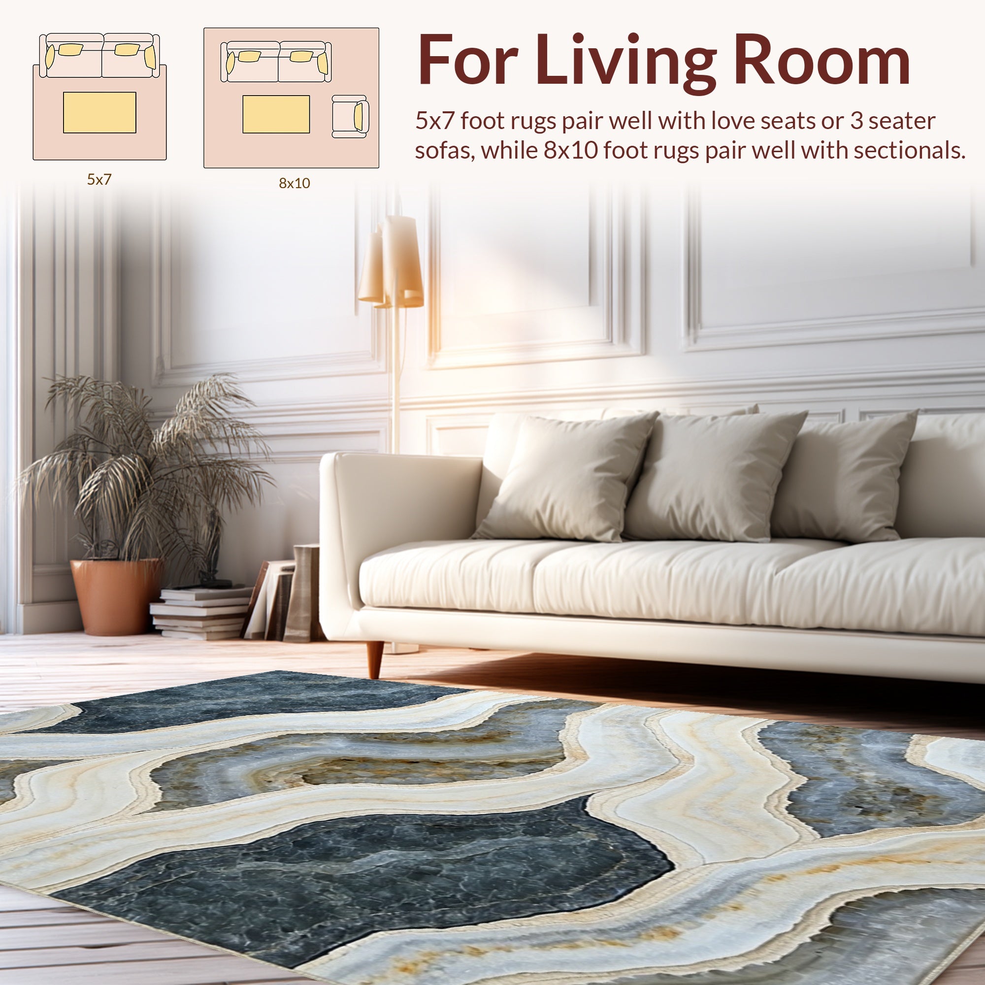 Abstract Wavy Agate Stone Pattern Rug