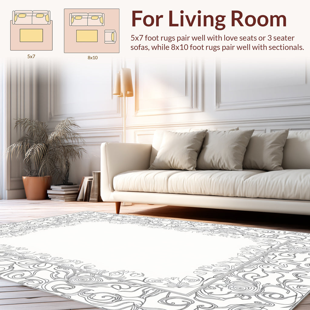 Ornate Floral Swirl Contour Design Rug