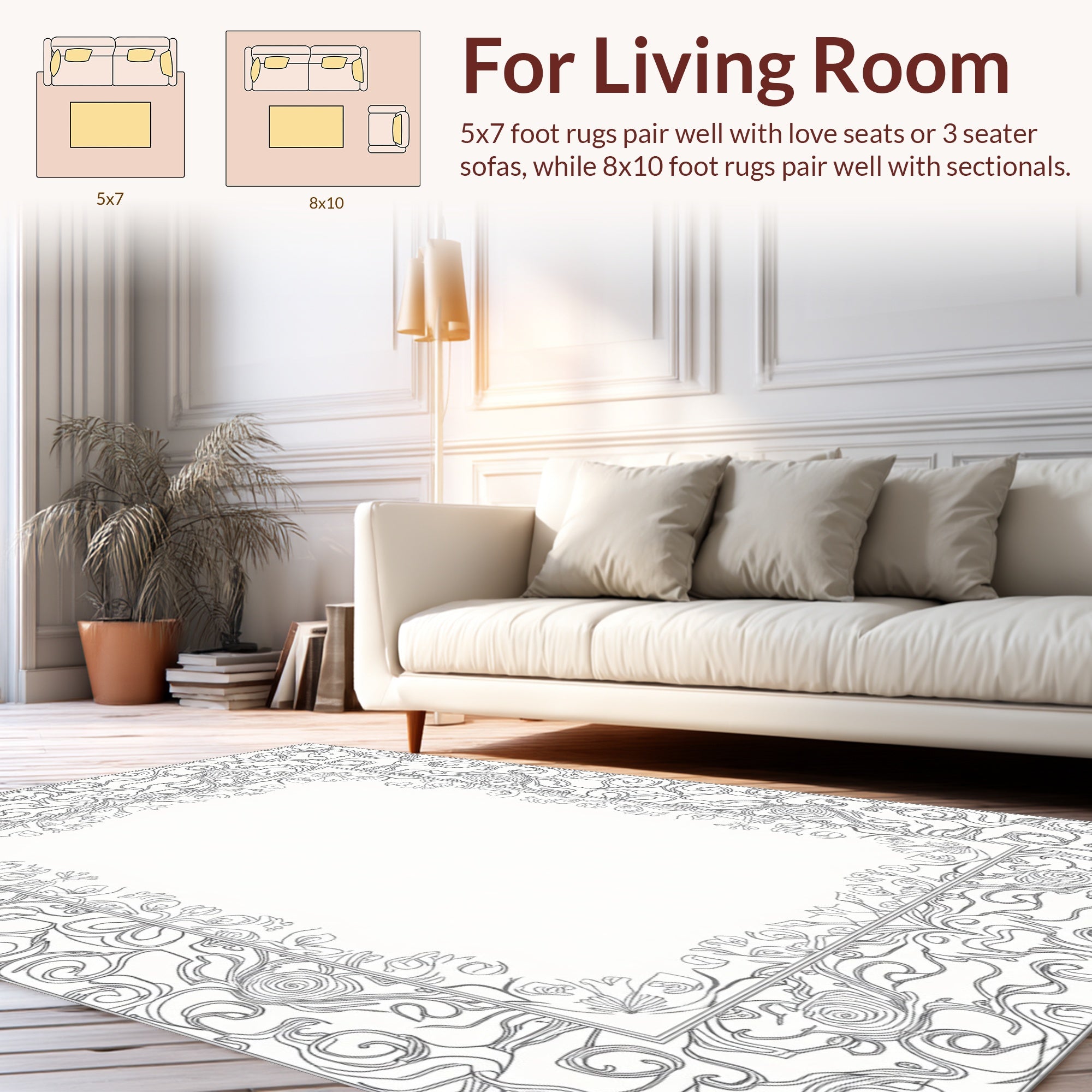 Ornate Floral Swirl Contour Design Rug