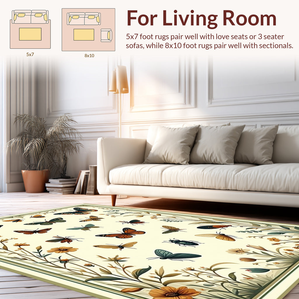 Vintage Butterfly and Floral Garden Design Rug