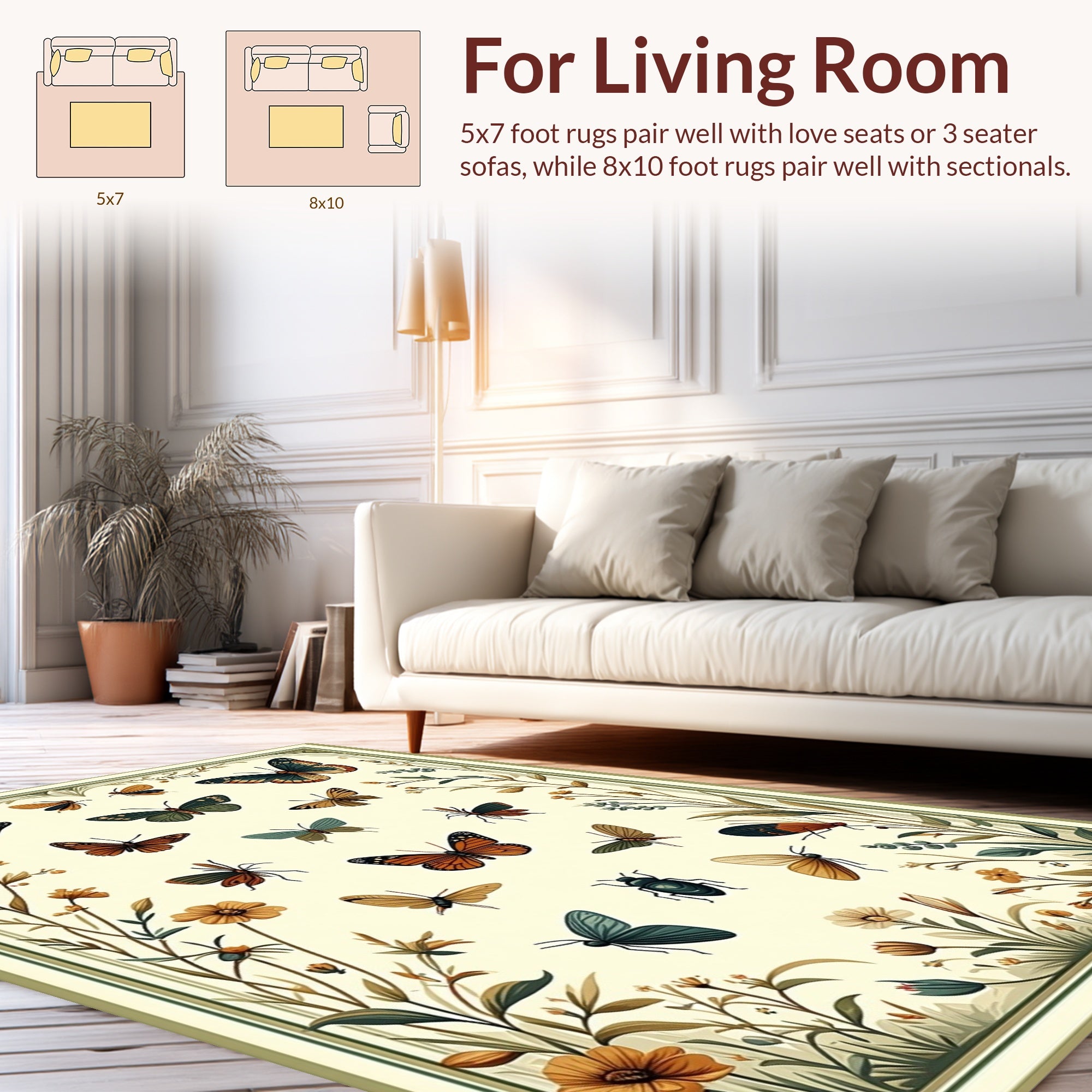 Vintage Butterfly and Floral Garden Design Rug