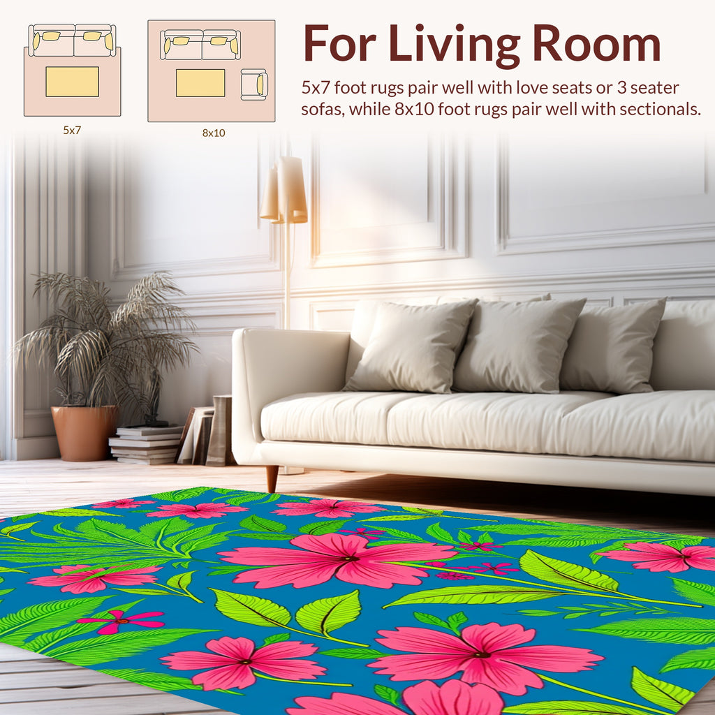 Vibrant Pink Floral Leaf Pattern Rug