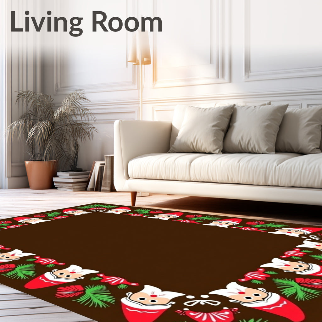 Festive Red Santa Gnome Border Rug