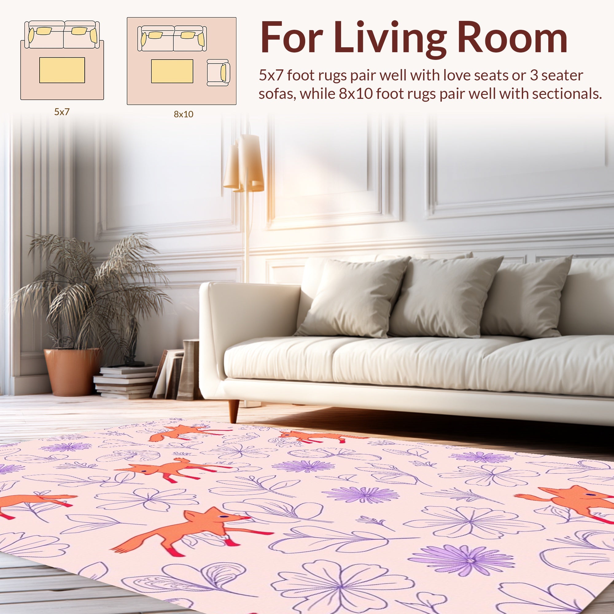 Playful Fox and Floral Pattern Rug