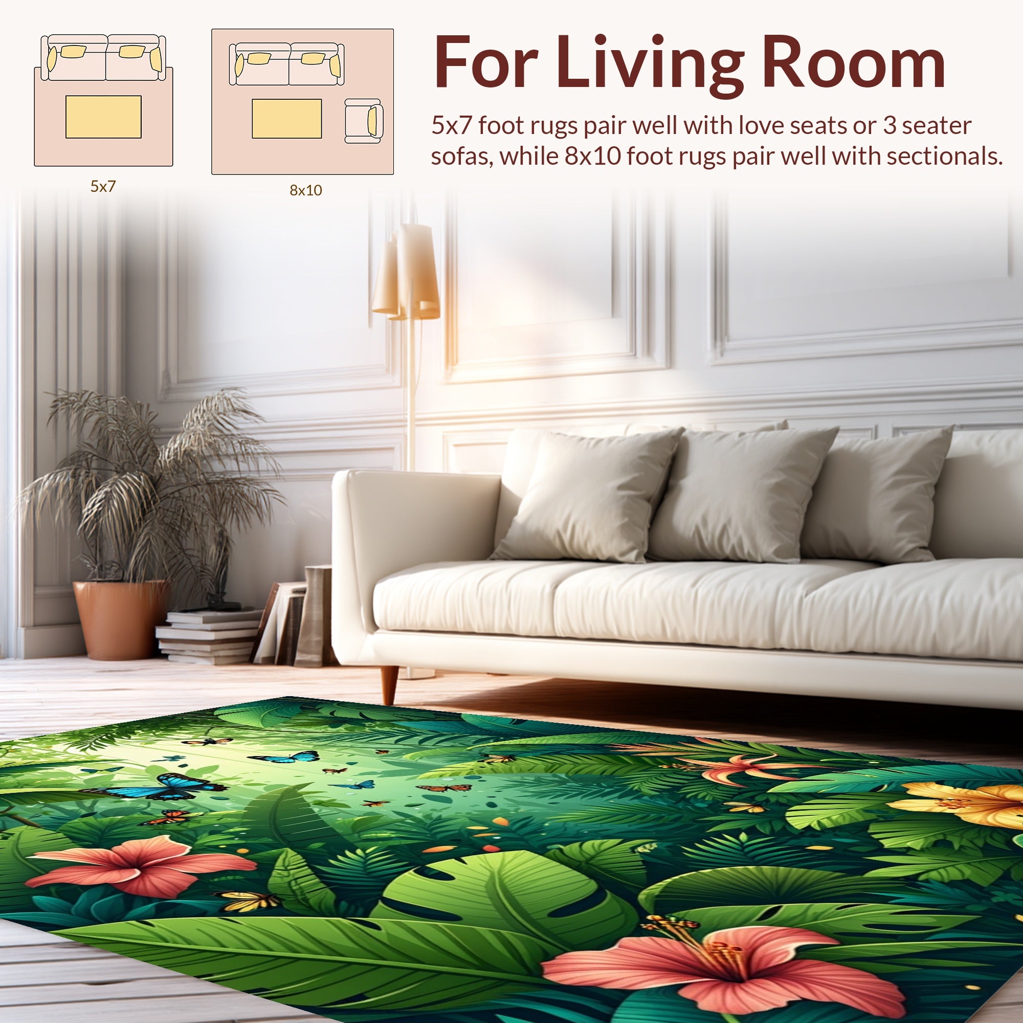 Lush Tropical Jungle Butterfly Garden Rug