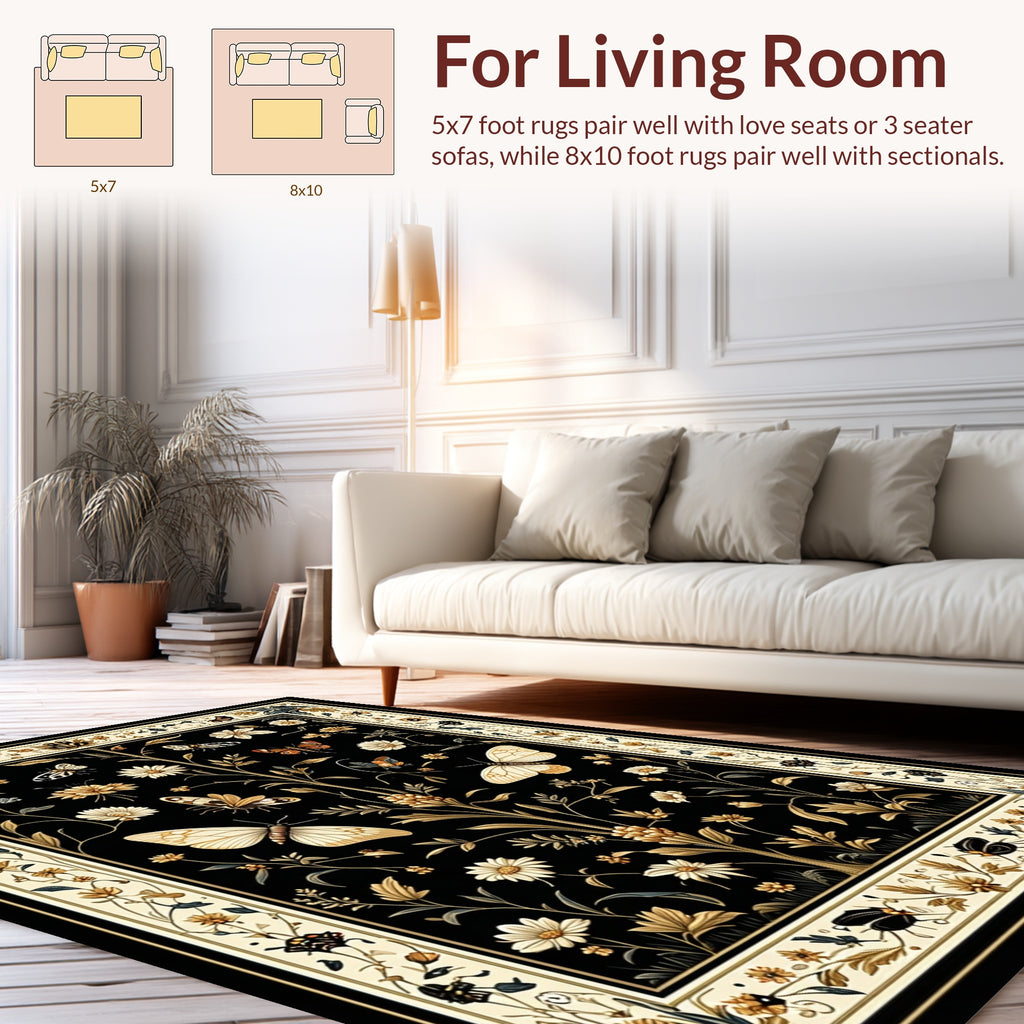 Vintage Butterfly Garden Botanical Design Rug