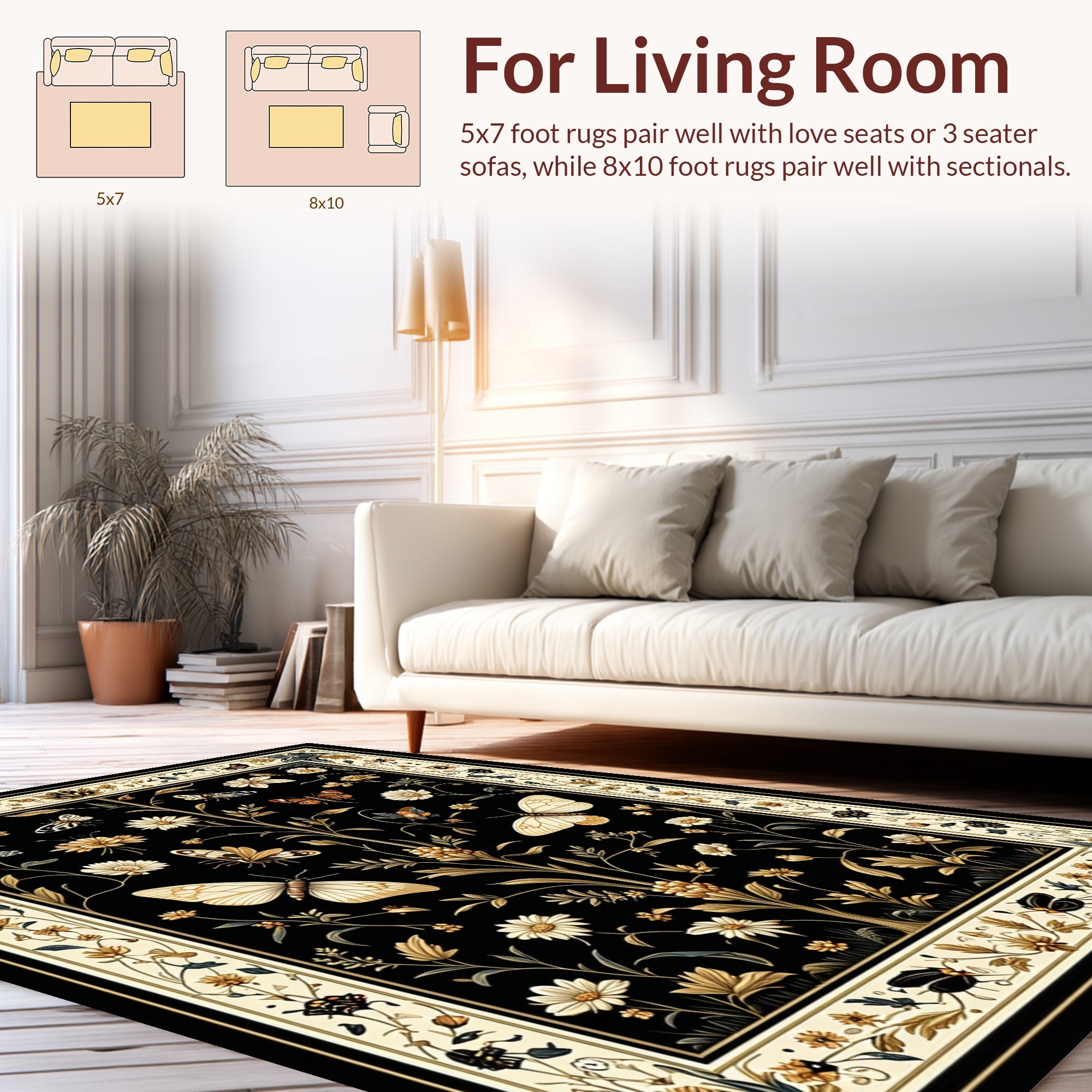 Vintage Butterfly Garden Botanical Design Rug