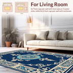 Floral Medallion Bordered Deep Blue Design Rug