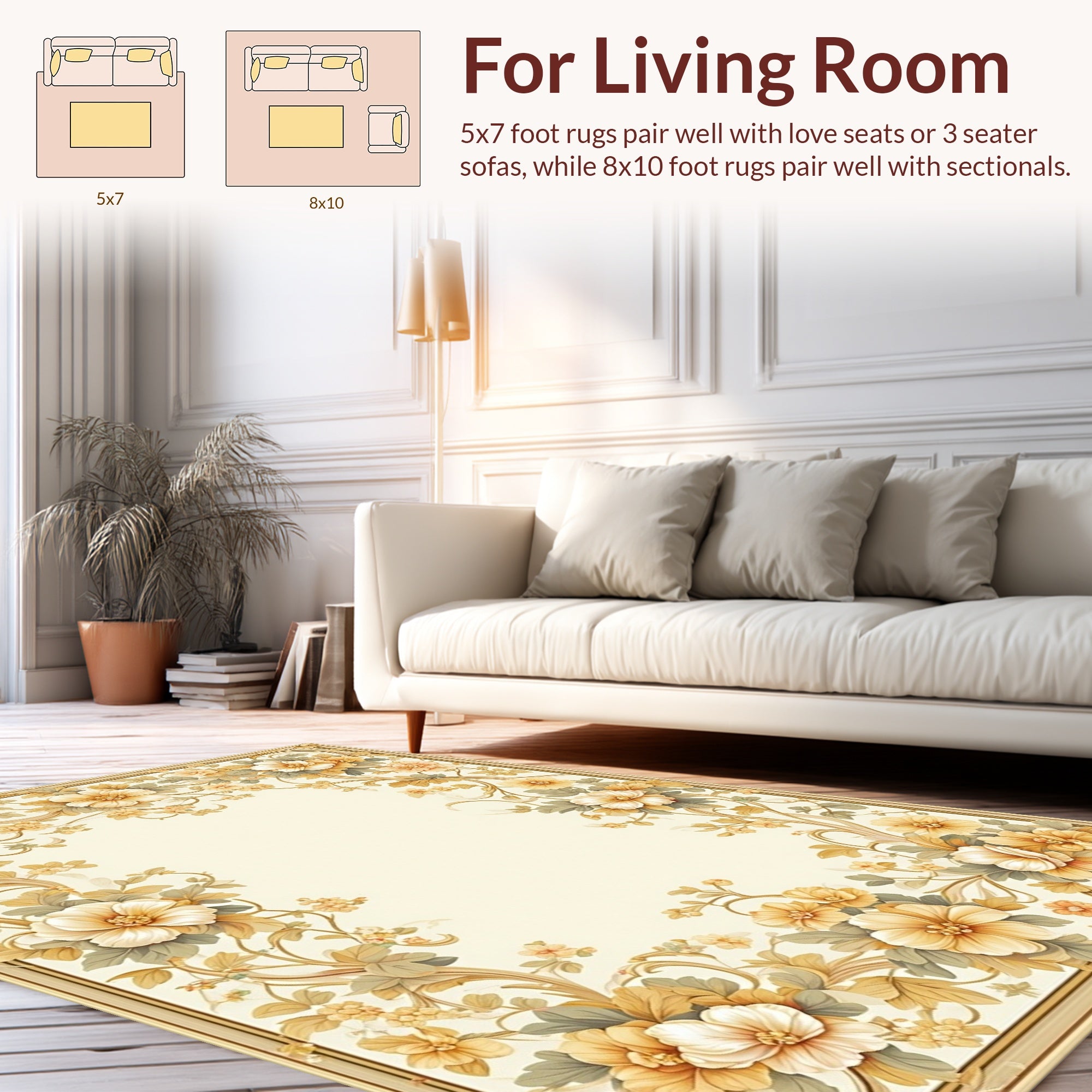 Antique Floral Vine Border Pattern Rug