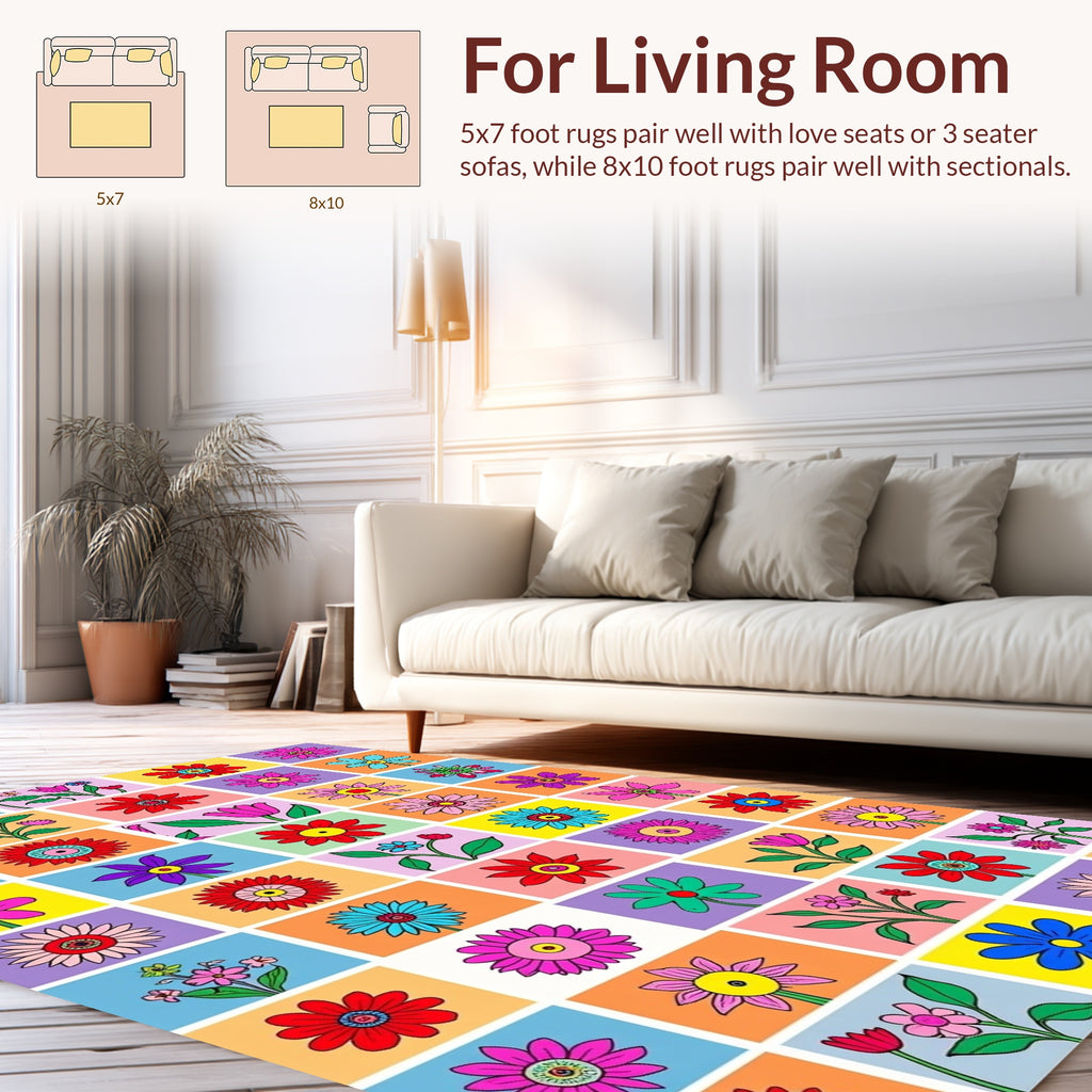 Retro Floral Grid Design Rug