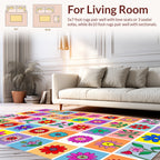 Retro Floral Grid Design Rug