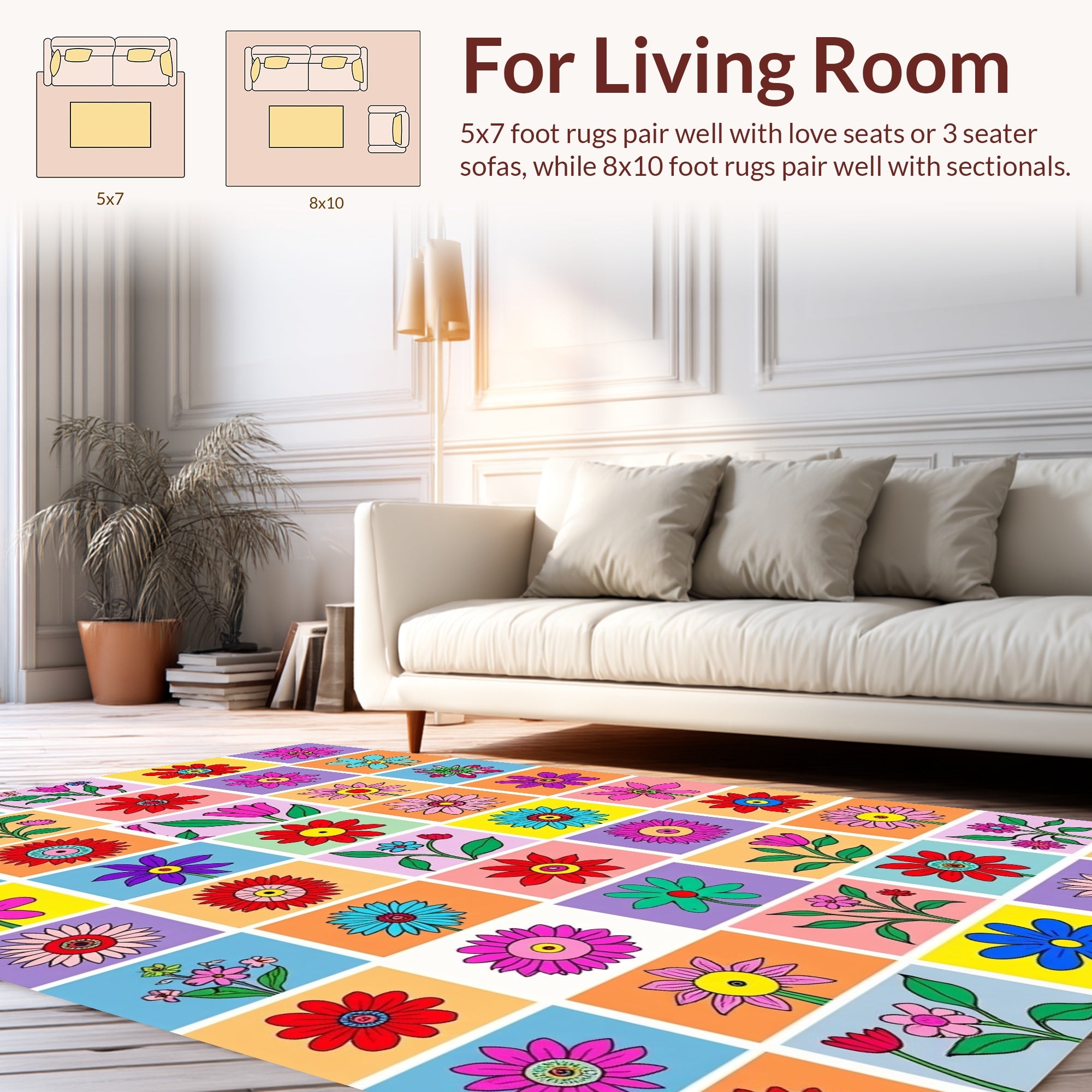 Retro Floral Grid Design Rug