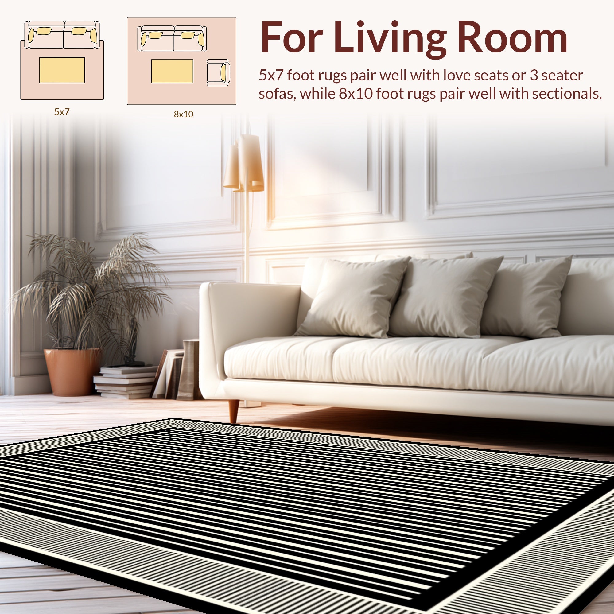 Bold Black White Stripe Design Rug