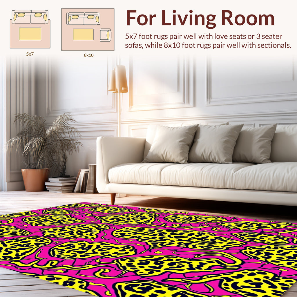 Bold Yellow Organic Shapes On Pink Rug