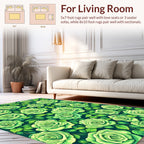 Lush Green Rose Floral Pattern Rug