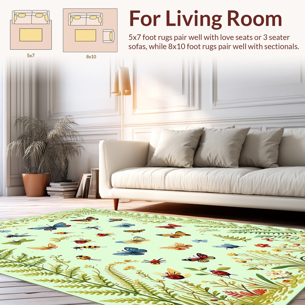 Whimsical Butterfly and Insect Garden Design Rug