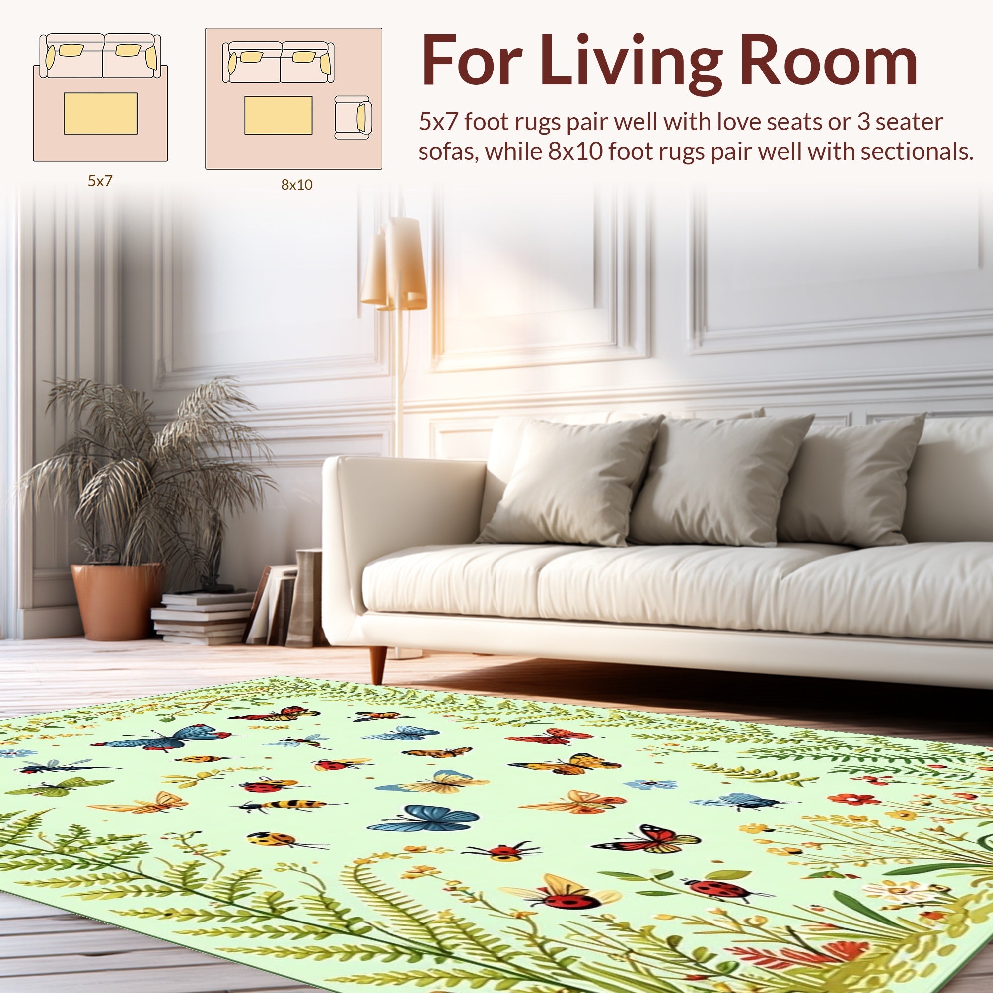 Whimsical Butterfly and Insect Garden Design Rug