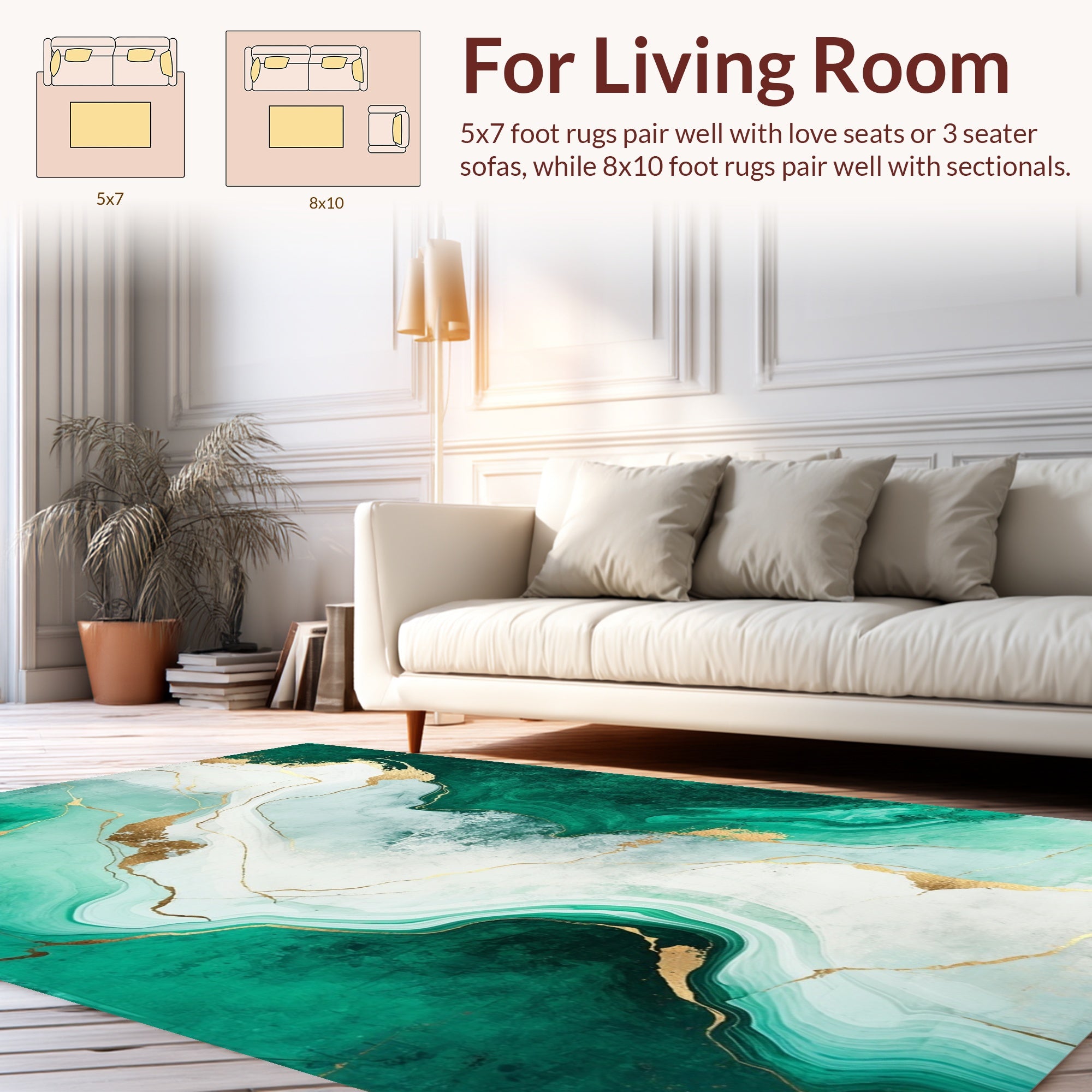 Emerald Veined Marbled Gold Design Rug