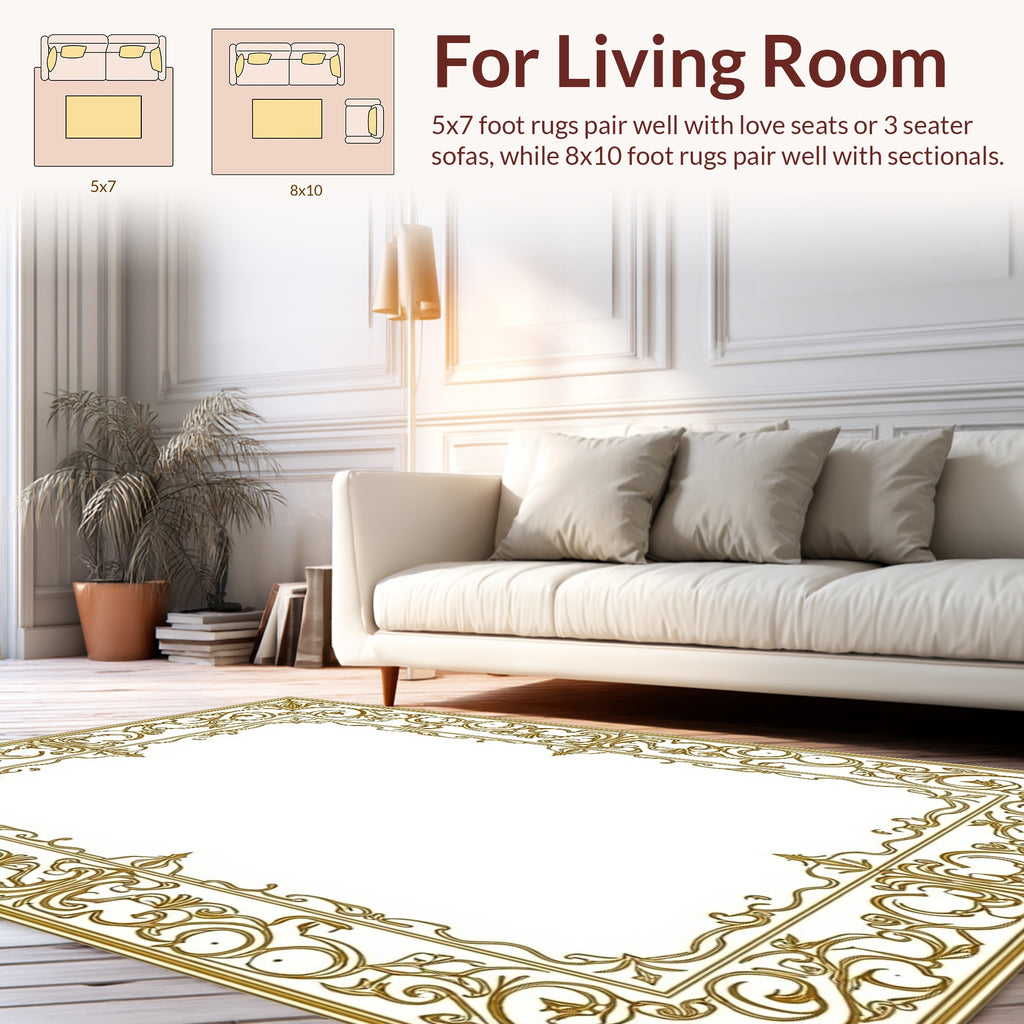 Ornate Gold Floral Scroll Border Rug