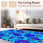 Abstract Blue Floral Swirls Line Art Rug