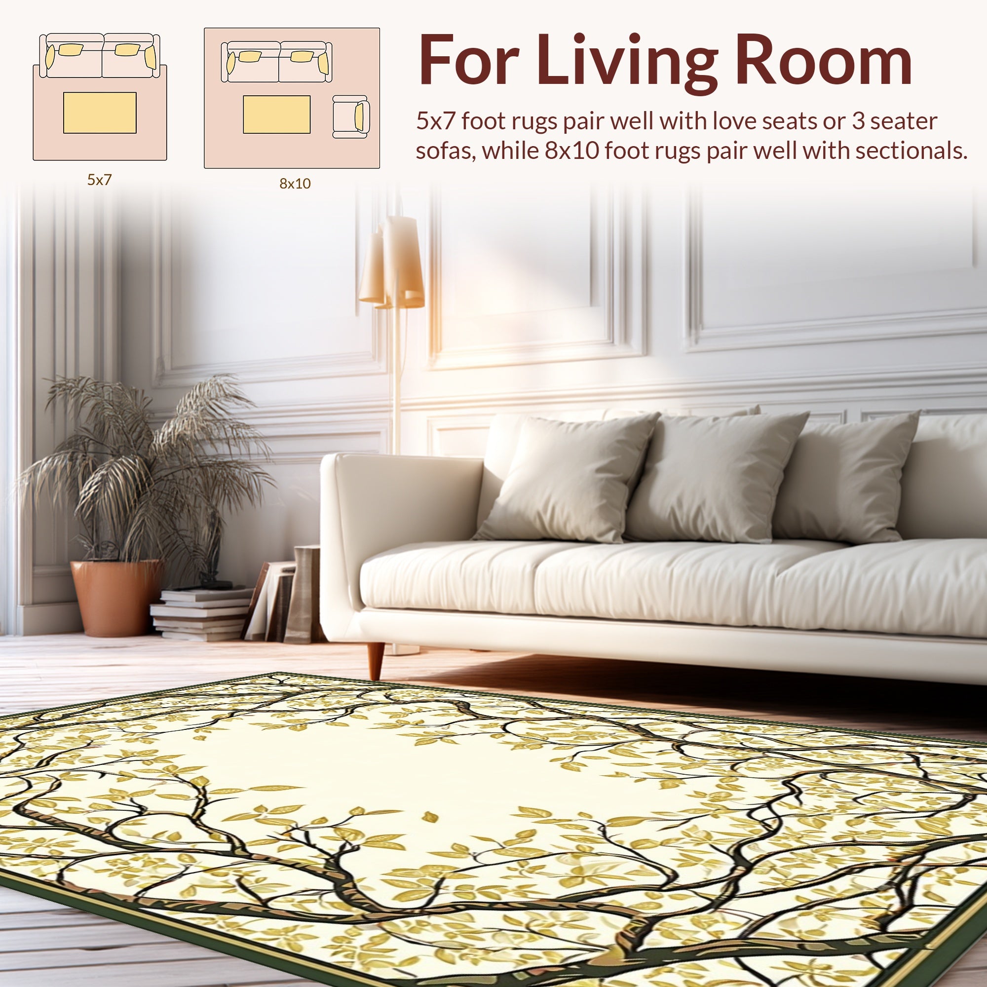 Elegant Falling Leaves Tree Pattern Rug