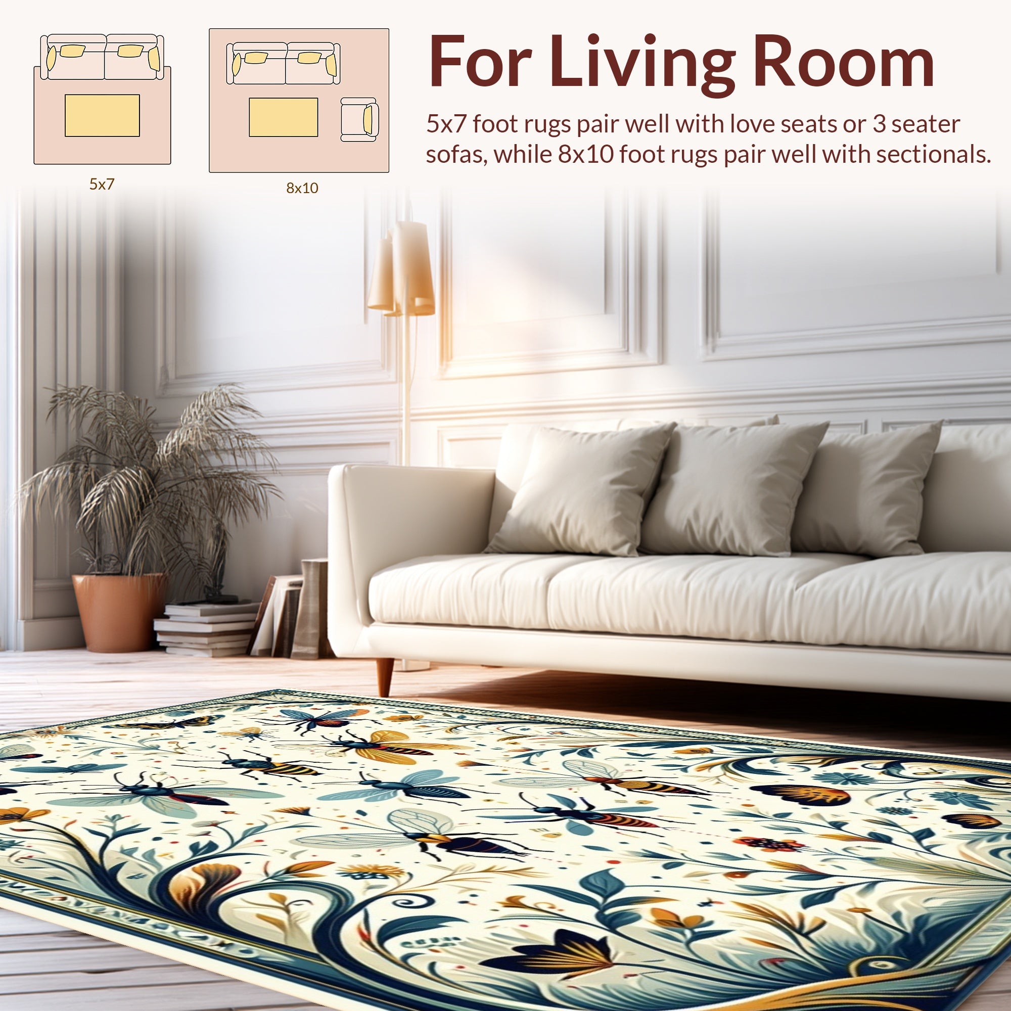 Art Nouveau Insect and Floral Pattern Rug