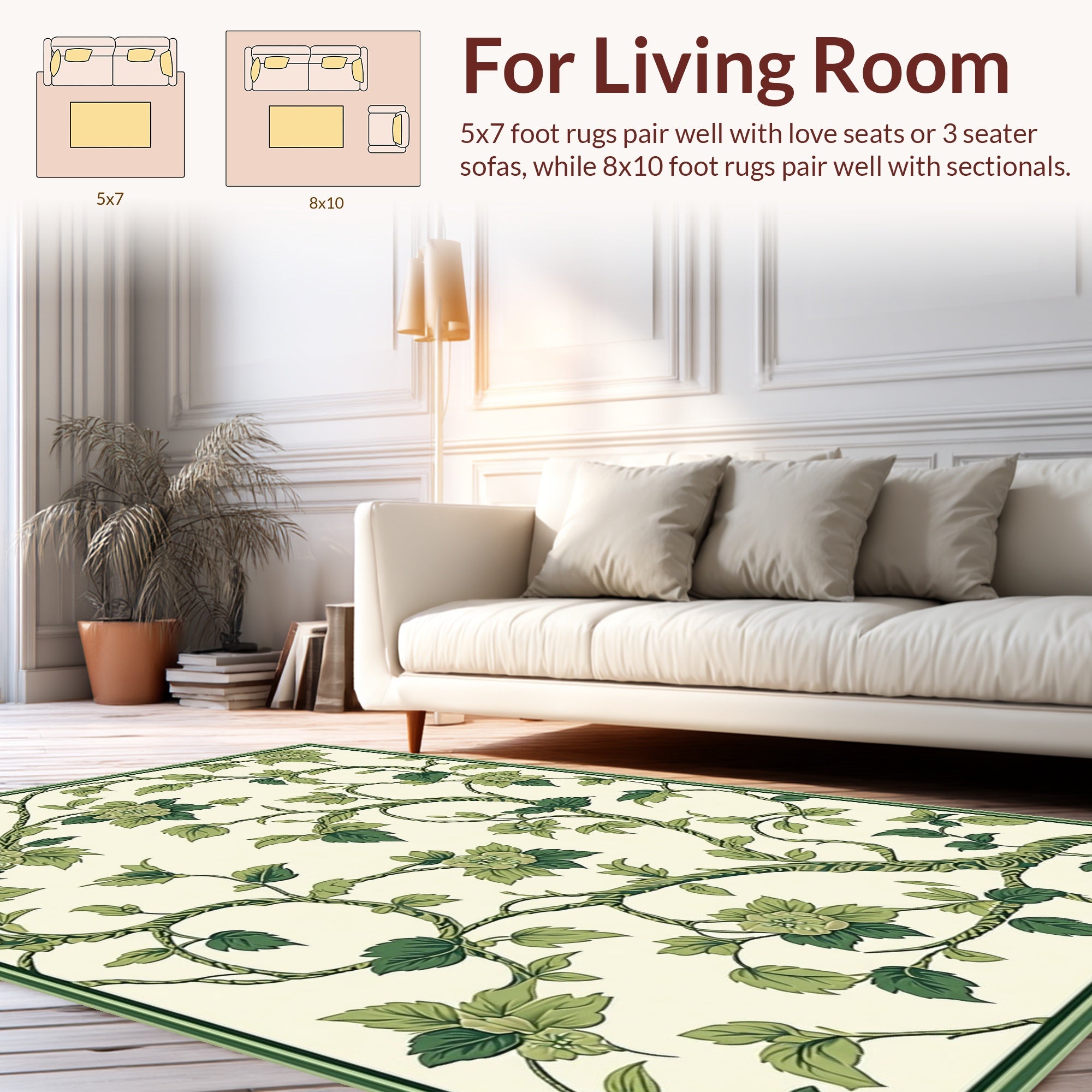 Green Floral Vine Pattern Rug
