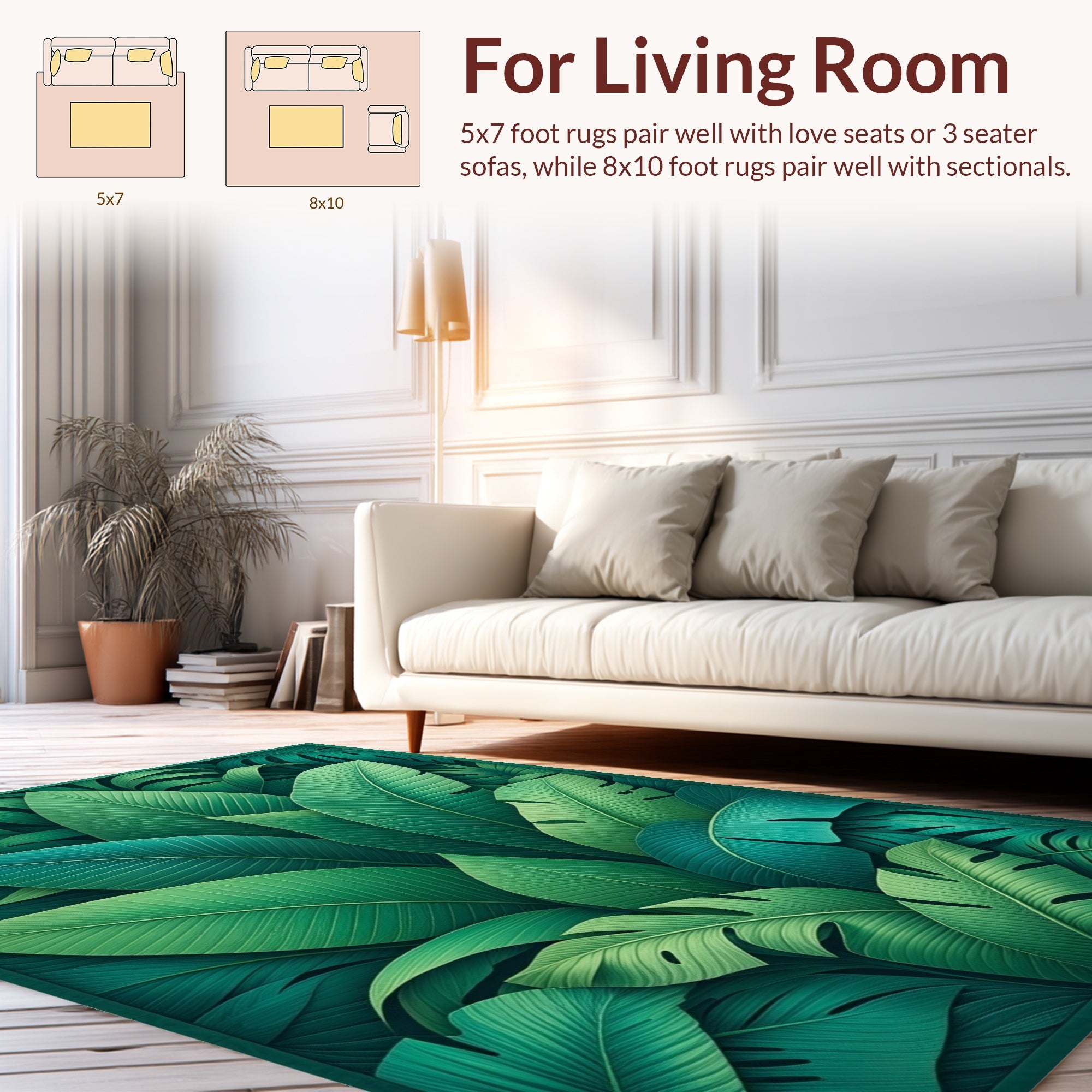 Lush Tropical Leaf Pattern Rug