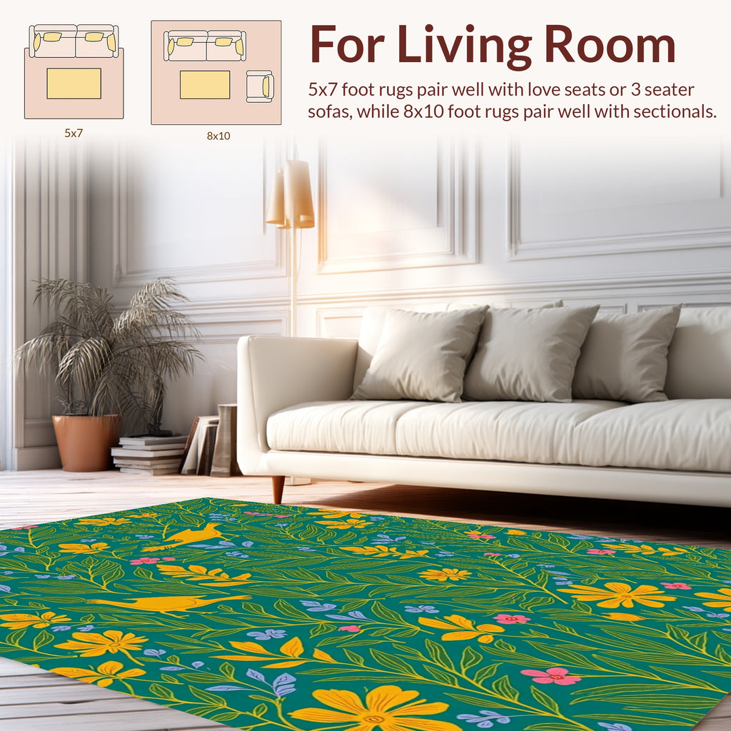 Golden Birds Botanical Garden Pattern Rug