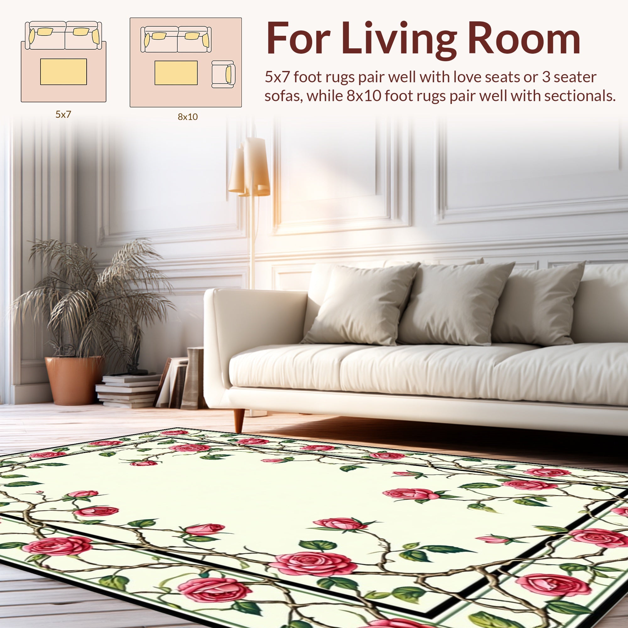 Floral Vine With Pink Roses Design Rug