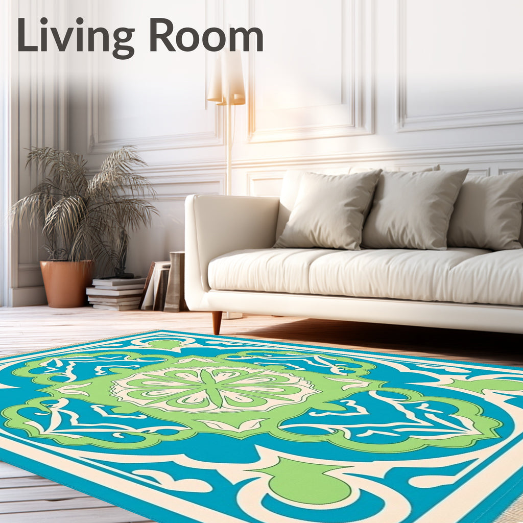 Azure Green Cream Floral Lattice Rug