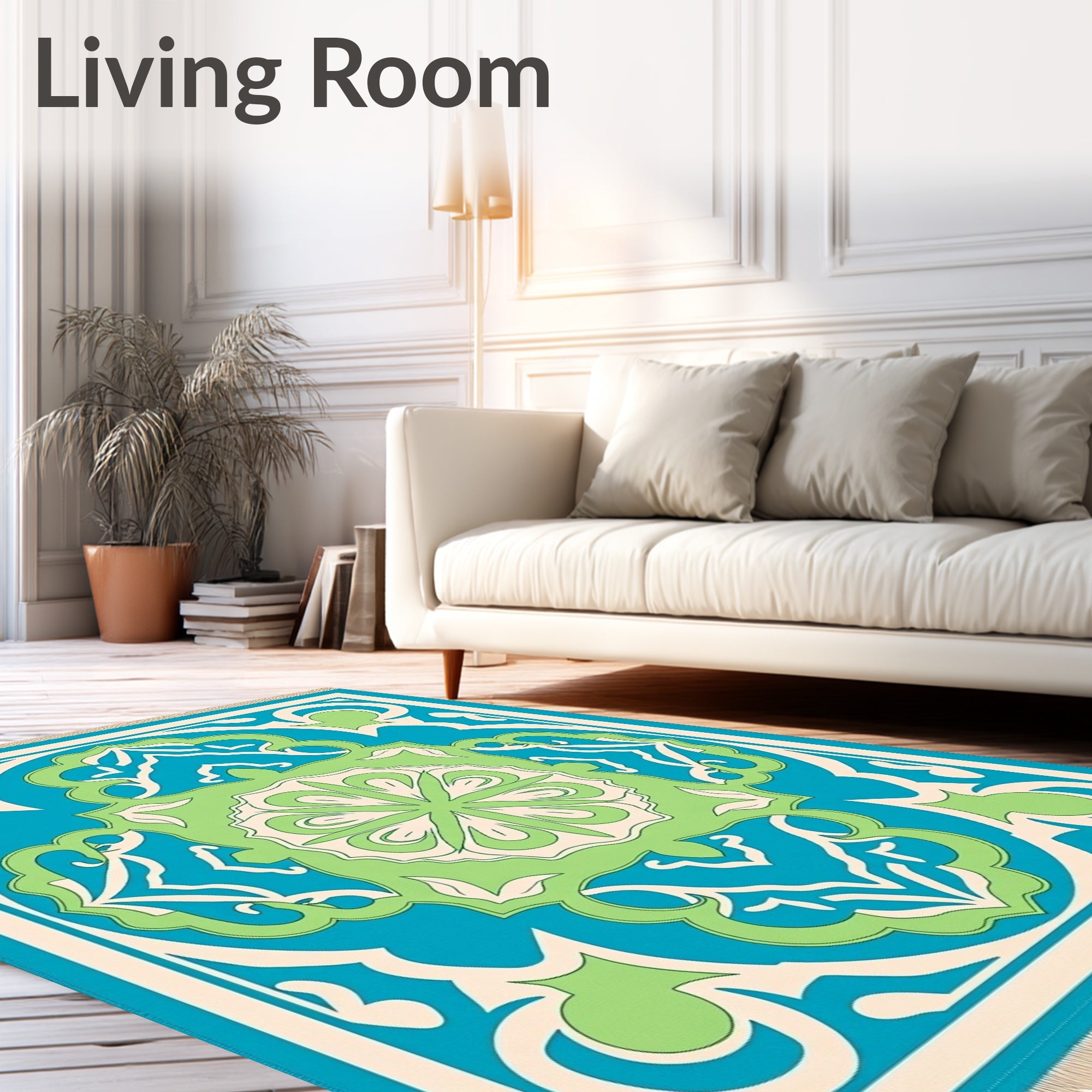 Azure Green Cream Floral Lattice Rug