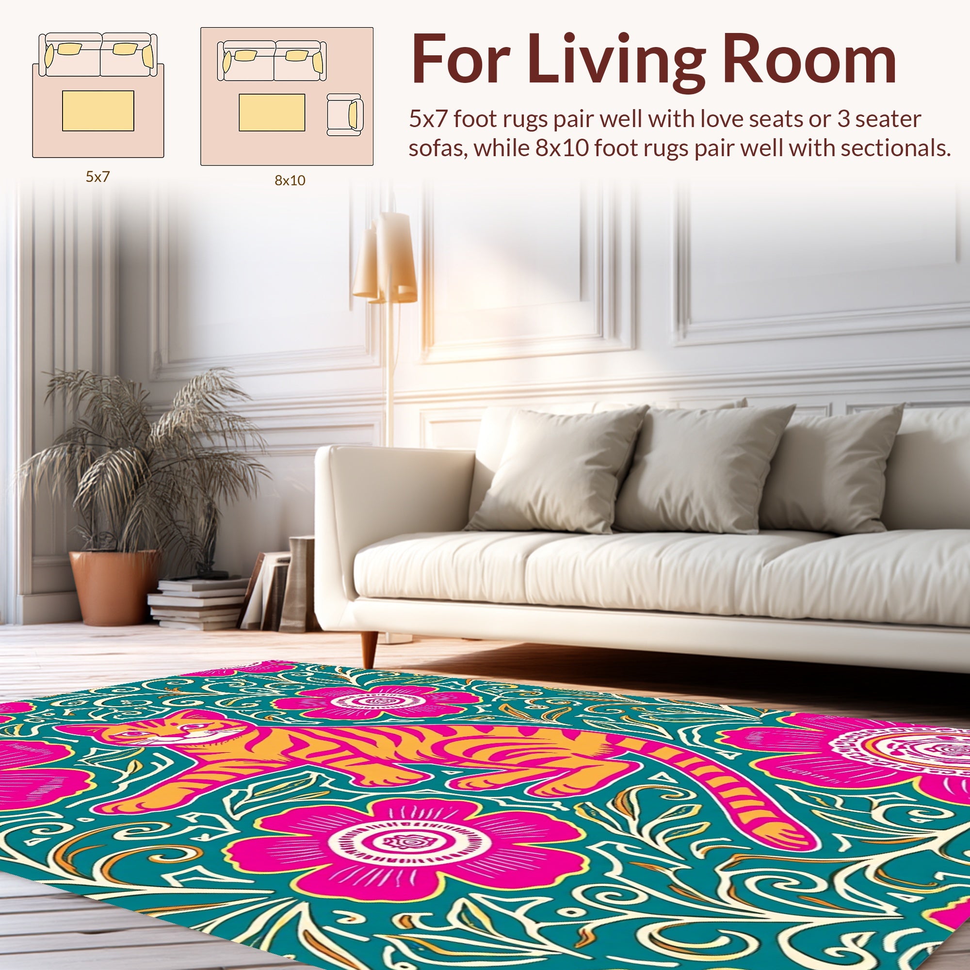 Vibrant Cat Floral Whimsical Pattern Design Rug