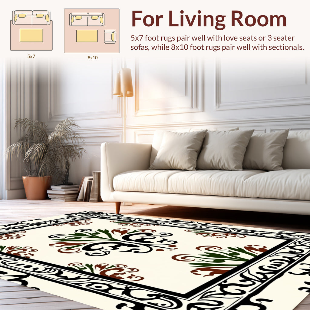 Ornate Black Green Brown Floral Rug