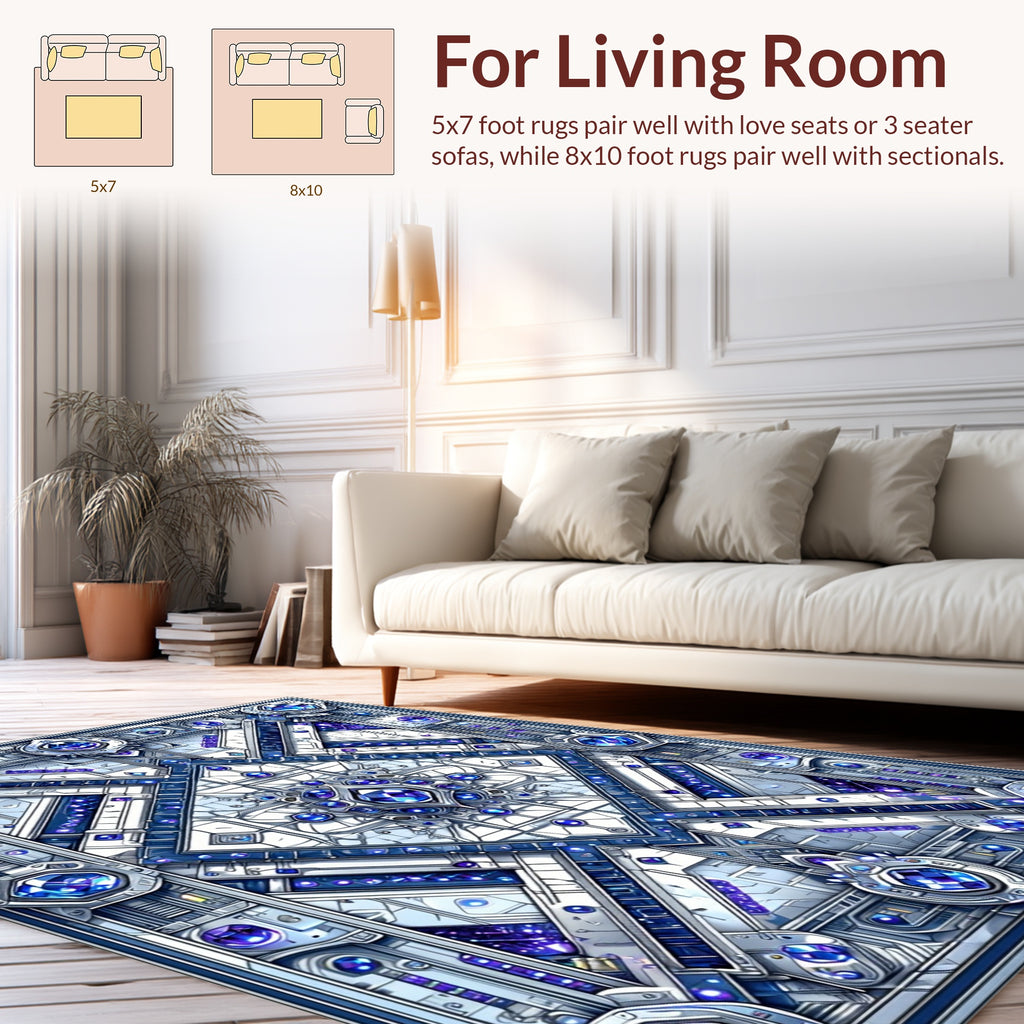 Intricate Blue Geometric Crystal Medallion Rug