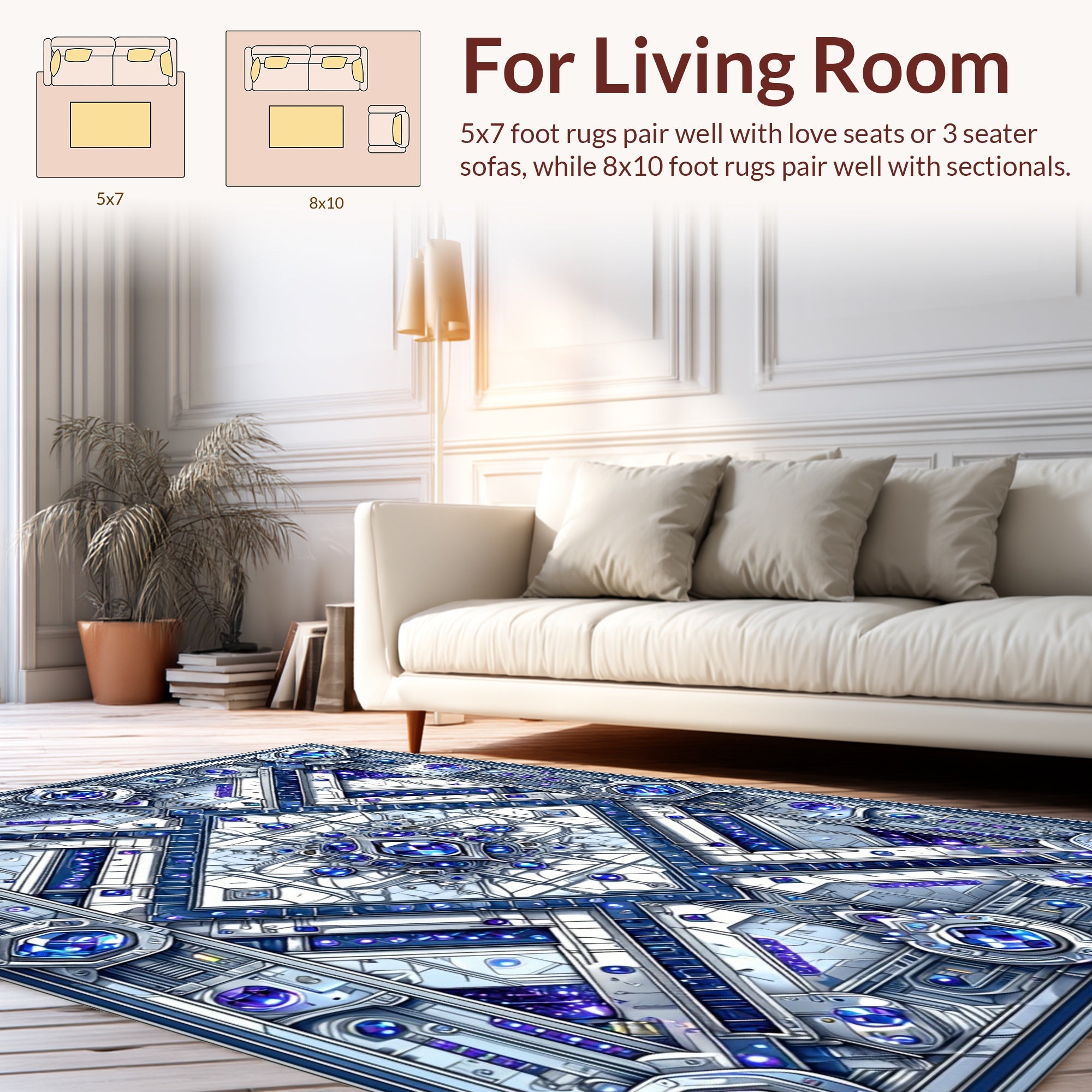 Intricate Blue Geometric Crystal Medallion Rug