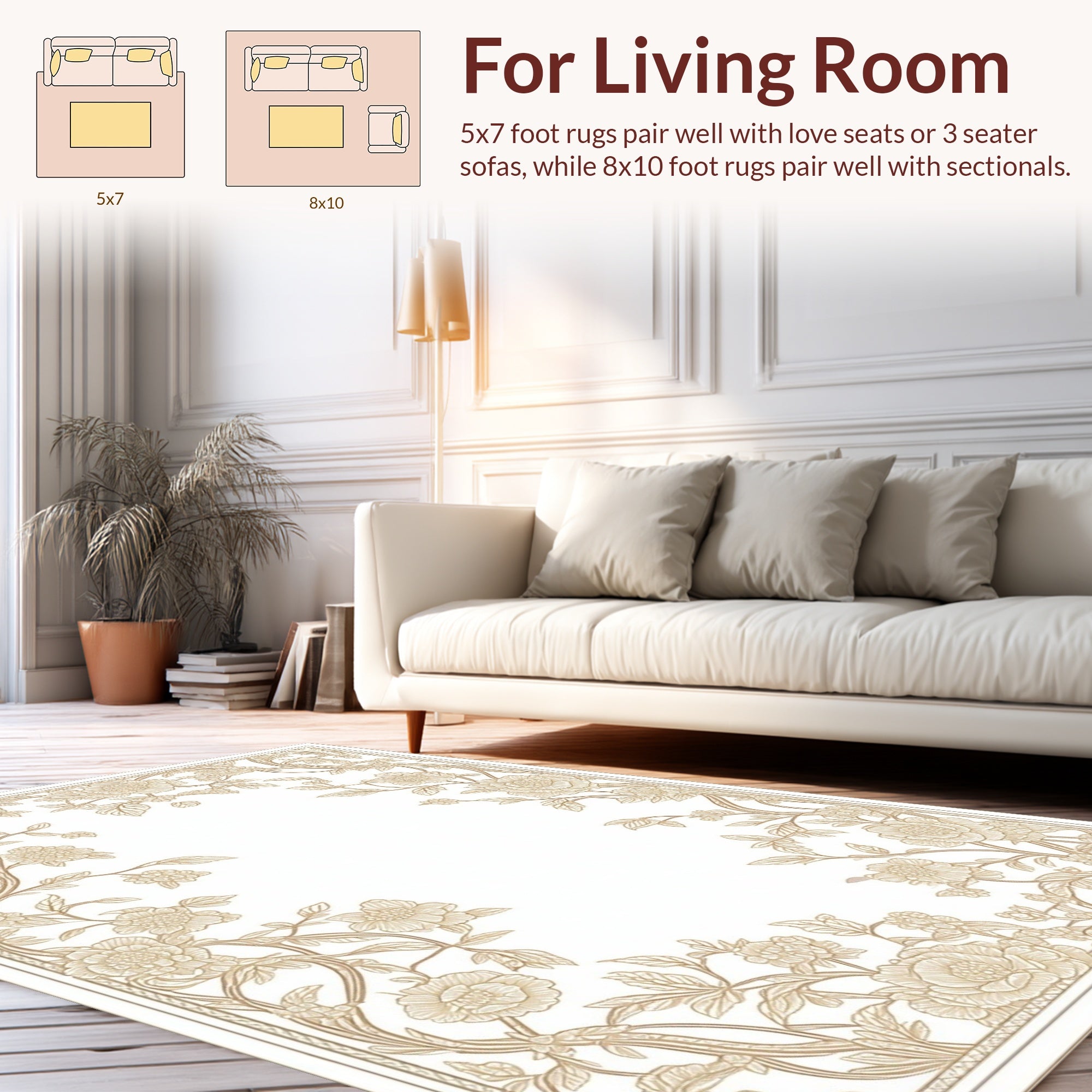 Ornate Floral Vine Border Rug