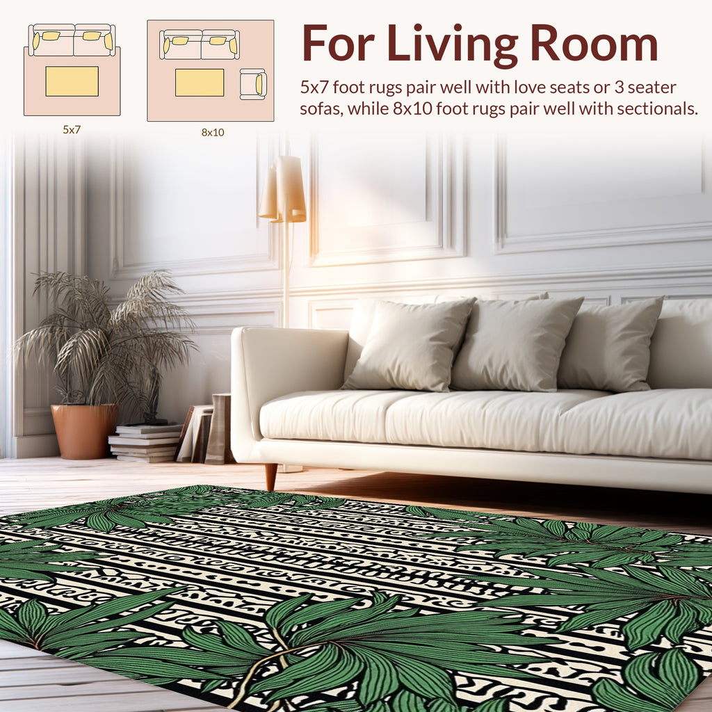 Lush Green Foliage Vertical Stripe Design Rug